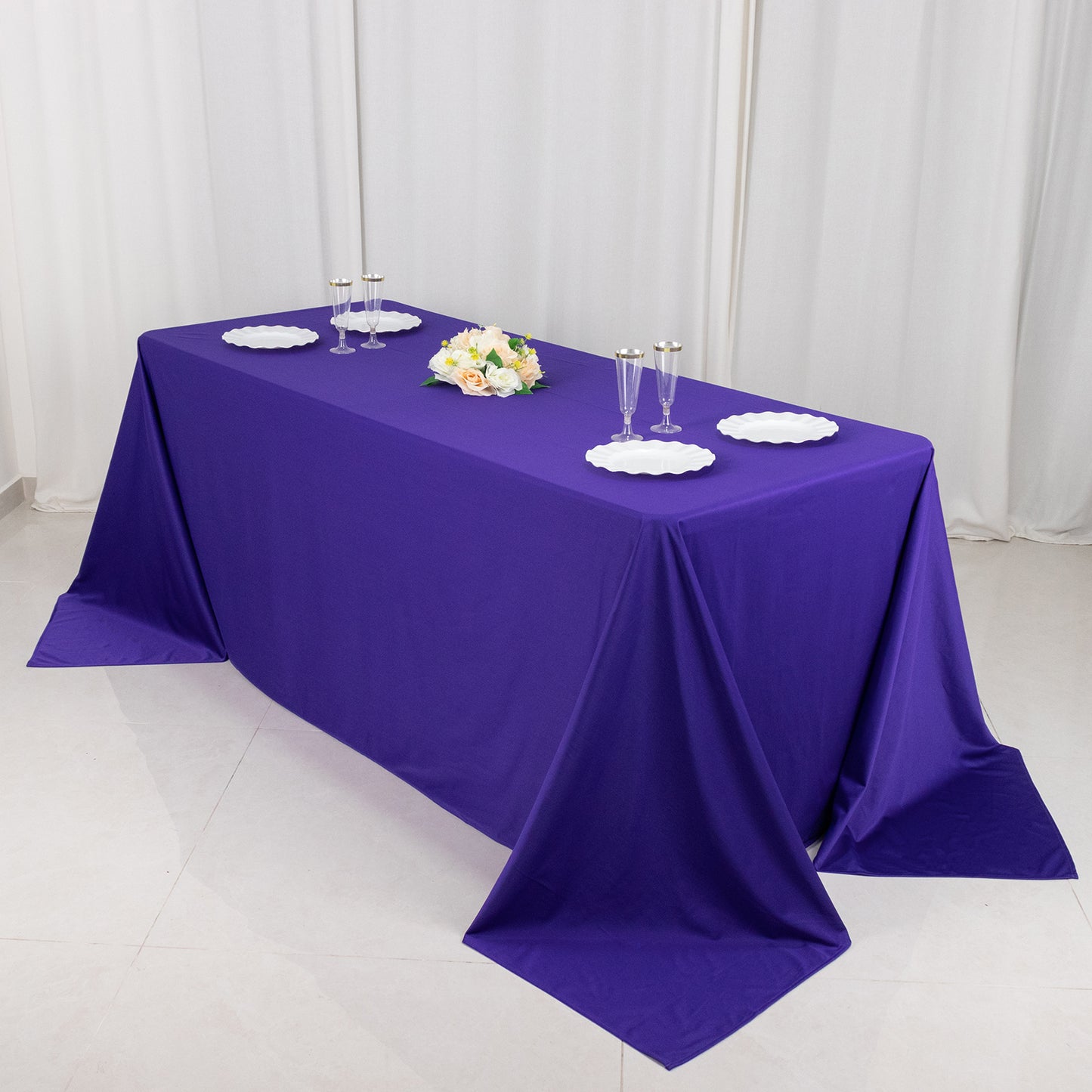 90"x132" Purple Premium Scuba Wrinkle Free Rectangular Tablecloth, Seamless Scuba Polyester Tablecloth