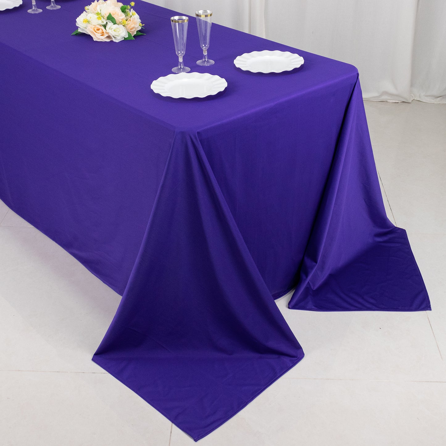 90"x132" Purple Premium Scuba Wrinkle Free Rectangular Tablecloth, Seamless Scuba Polyester Tablecloth