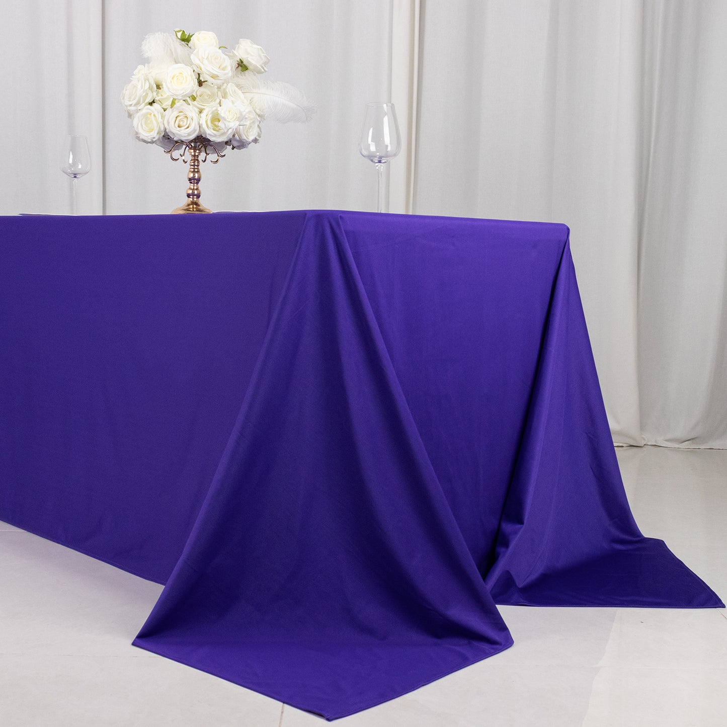 90"x132" Purple Premium Scuba Wrinkle Free Rectangular Tablecloth, Seamless Scuba Polyester Tablecloth