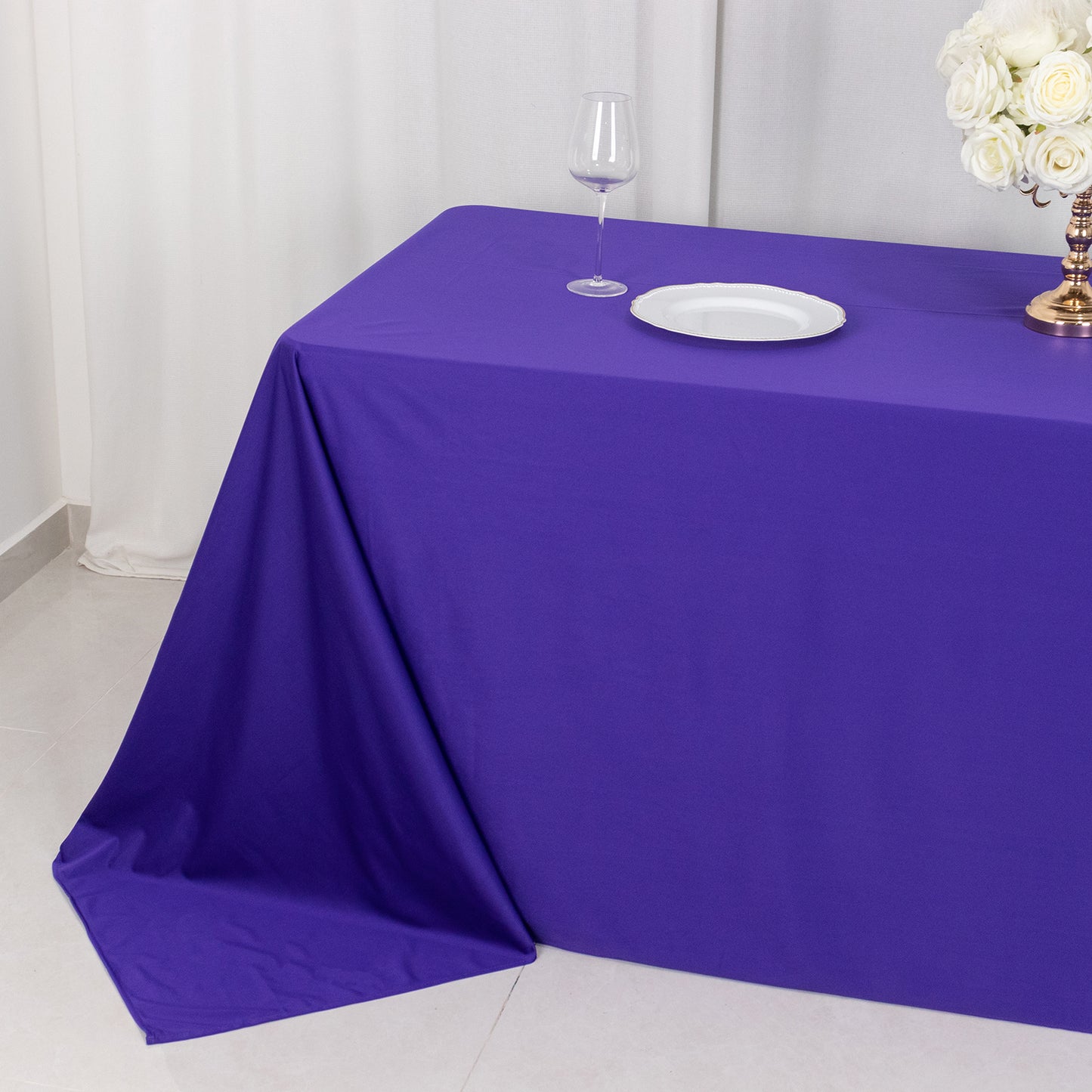 90"x132" Purple Premium Scuba Wrinkle Free Rectangular Tablecloth, Seamless Scuba Polyester Tablecloth