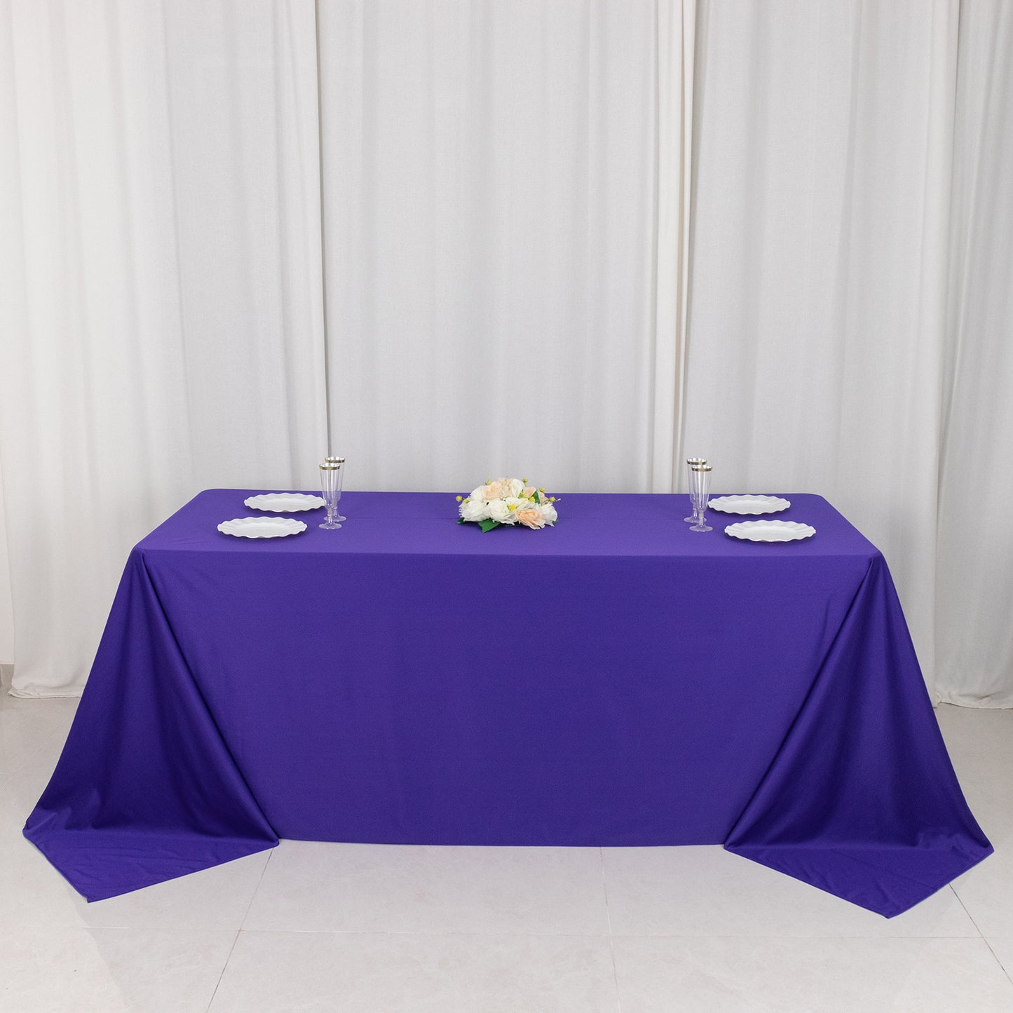 90"x132" Purple Premium Scuba Wrinkle Free Rectangular Tablecloth, Seamless Scuba Polyester Tablecloth