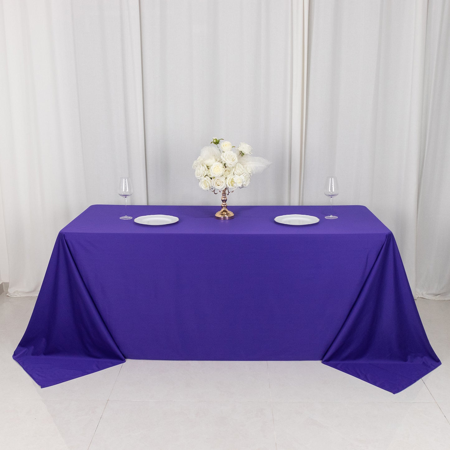 90"x132" Purple Premium Scuba Wrinkle Free Rectangular Tablecloth, Seamless Scuba Polyester Tablecloth