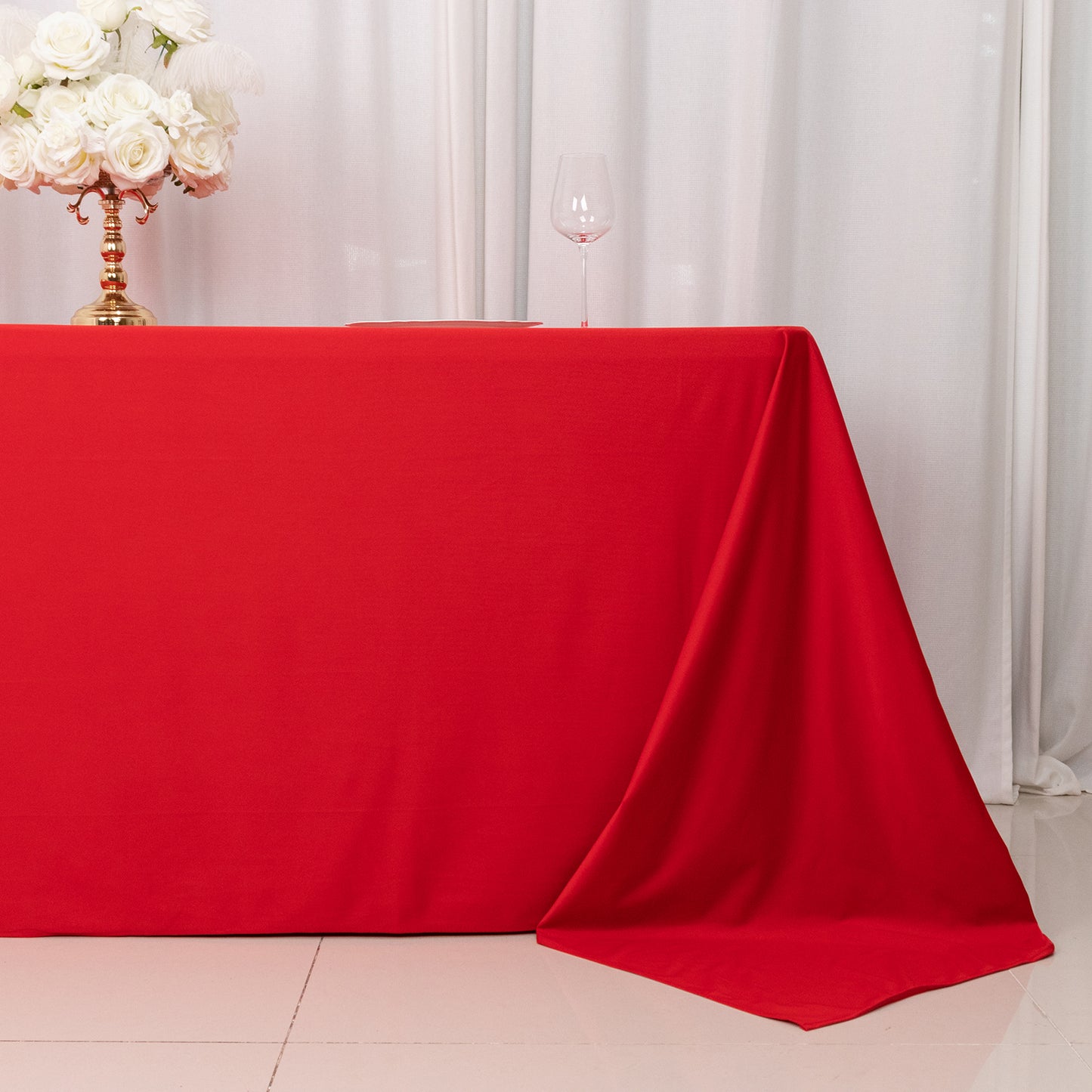 90"x132" Red Premium Scuba Wrinkle Free Rectangular Tablecloth, Seamless Scuba Polyester Tablecloth