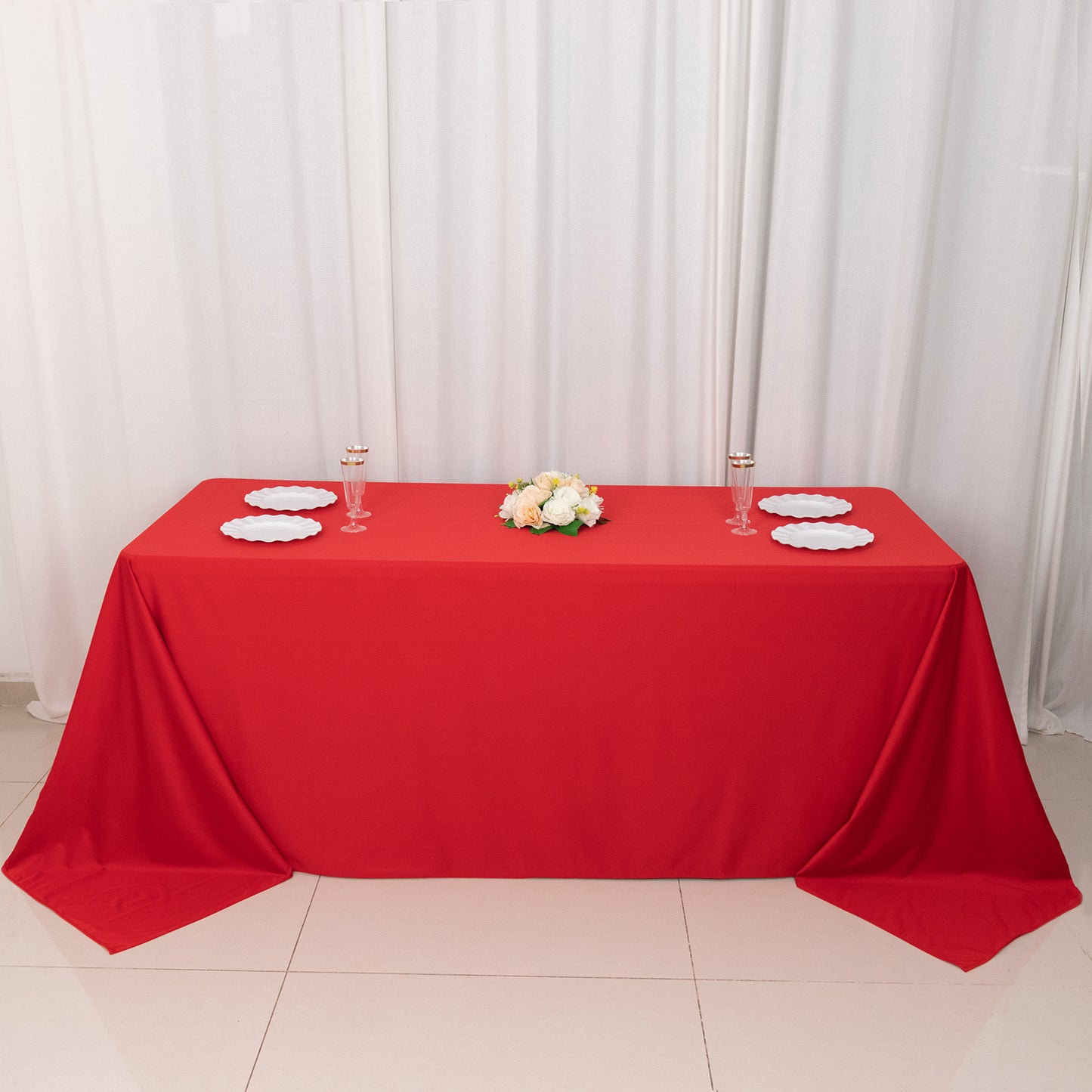 90"x132" Red Premium Scuba Wrinkle Free Rectangular Tablecloth, Seamless Scuba Polyester Tablecloth