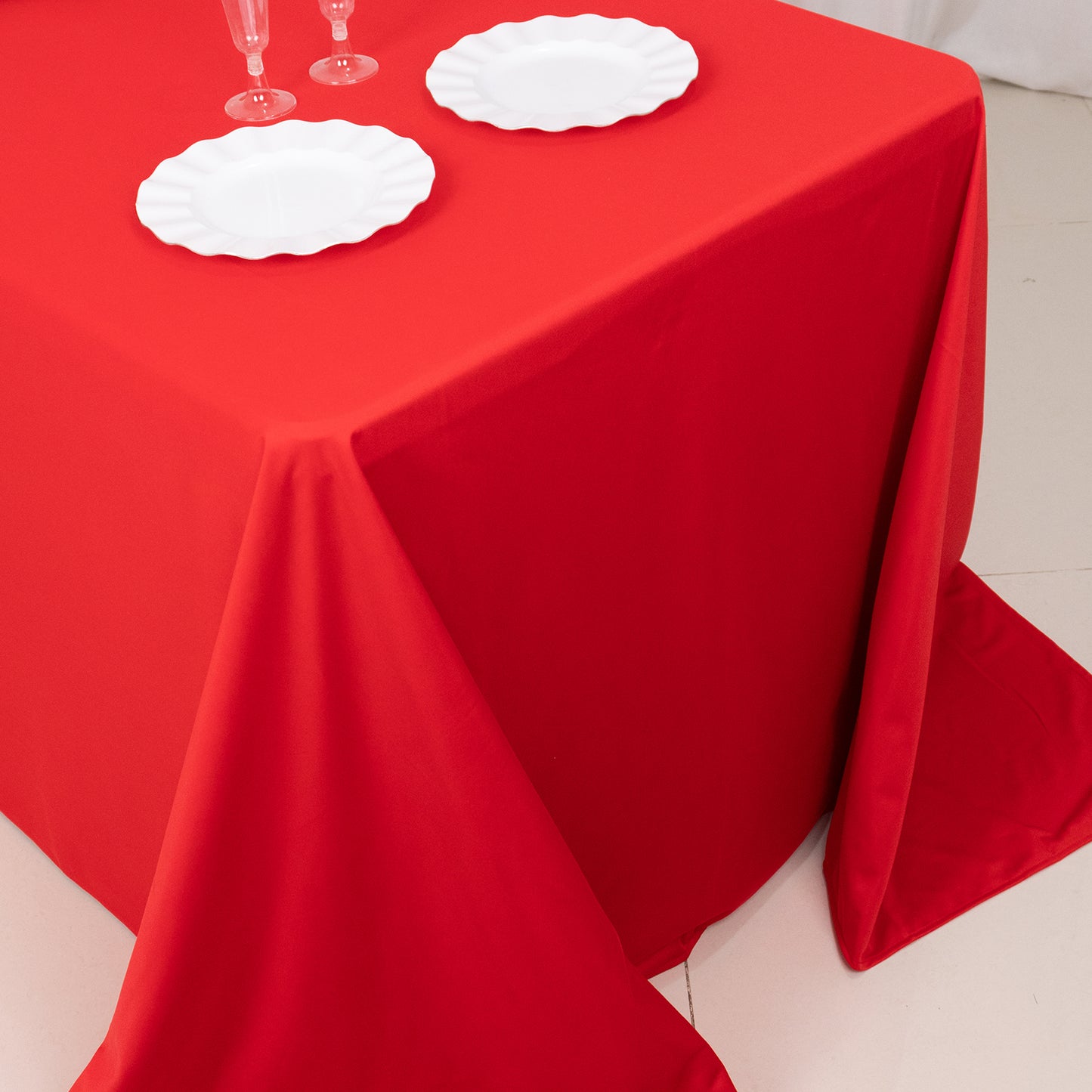 90"x132" Red Premium Scuba Wrinkle Free Rectangular Tablecloth, Seamless Scuba Polyester Tablecloth