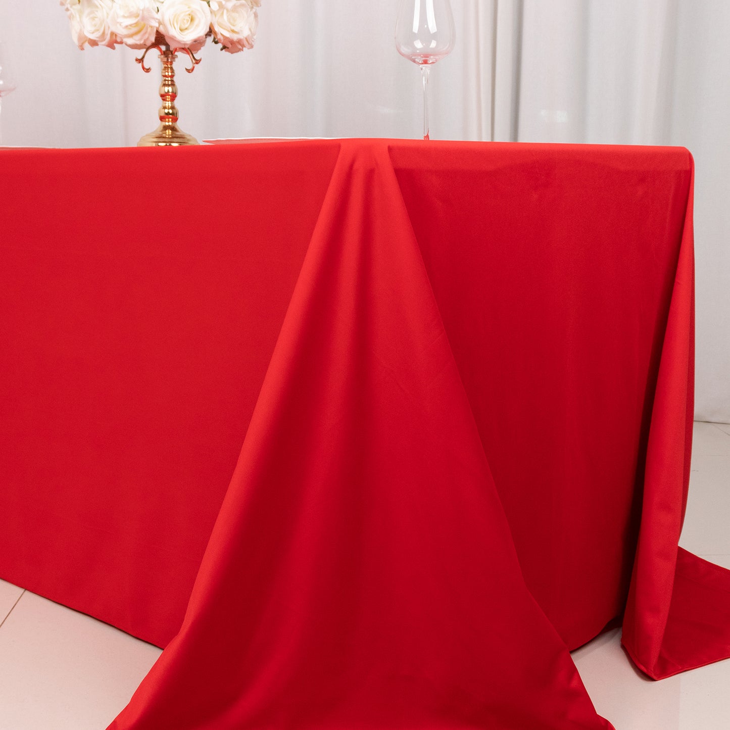 90"x132" Red Premium Scuba Wrinkle Free Rectangular Tablecloth, Seamless Scuba Polyester Tablecloth