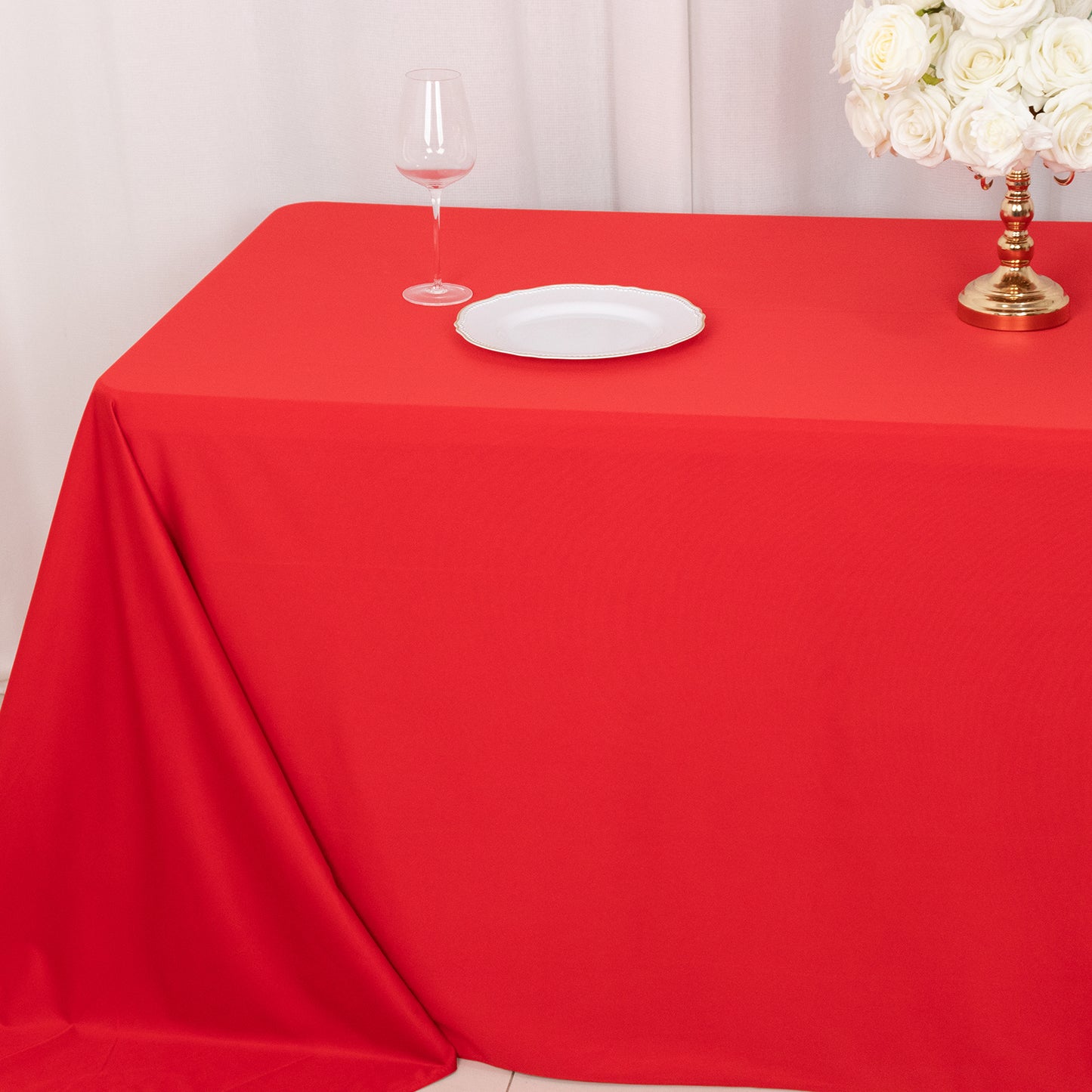 90"x132" Red Premium Scuba Wrinkle Free Rectangular Tablecloth, Seamless Scuba Polyester Tablecloth