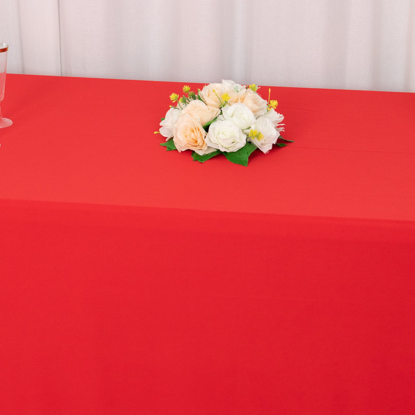 90"x132" Red Premium Scuba Wrinkle Free Rectangular Tablecloth, Seamless Scuba Polyester Tablecloth