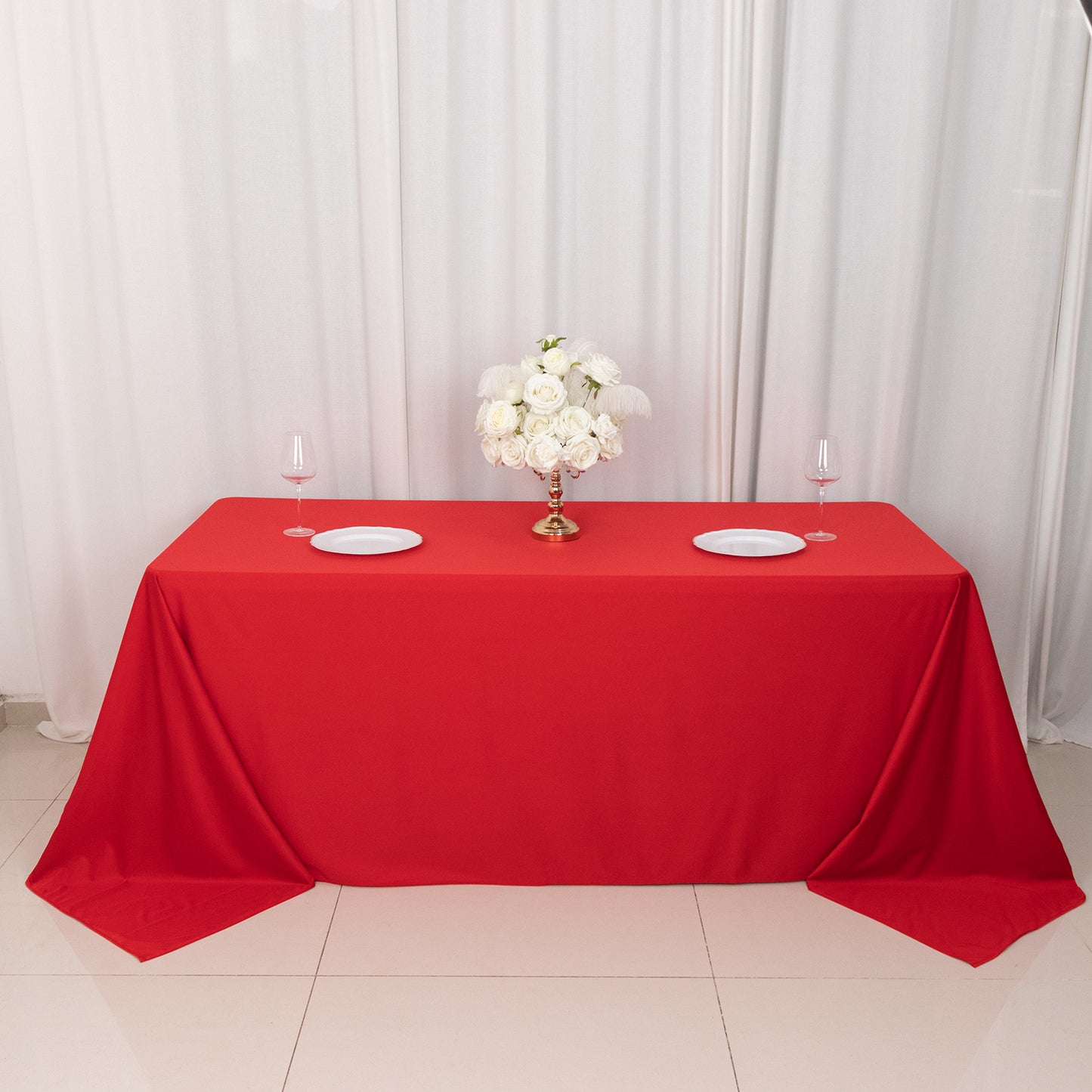 90"x132" Red Premium Scuba Wrinkle Free Rectangular Tablecloth, Seamless Scuba Polyester Tablecloth