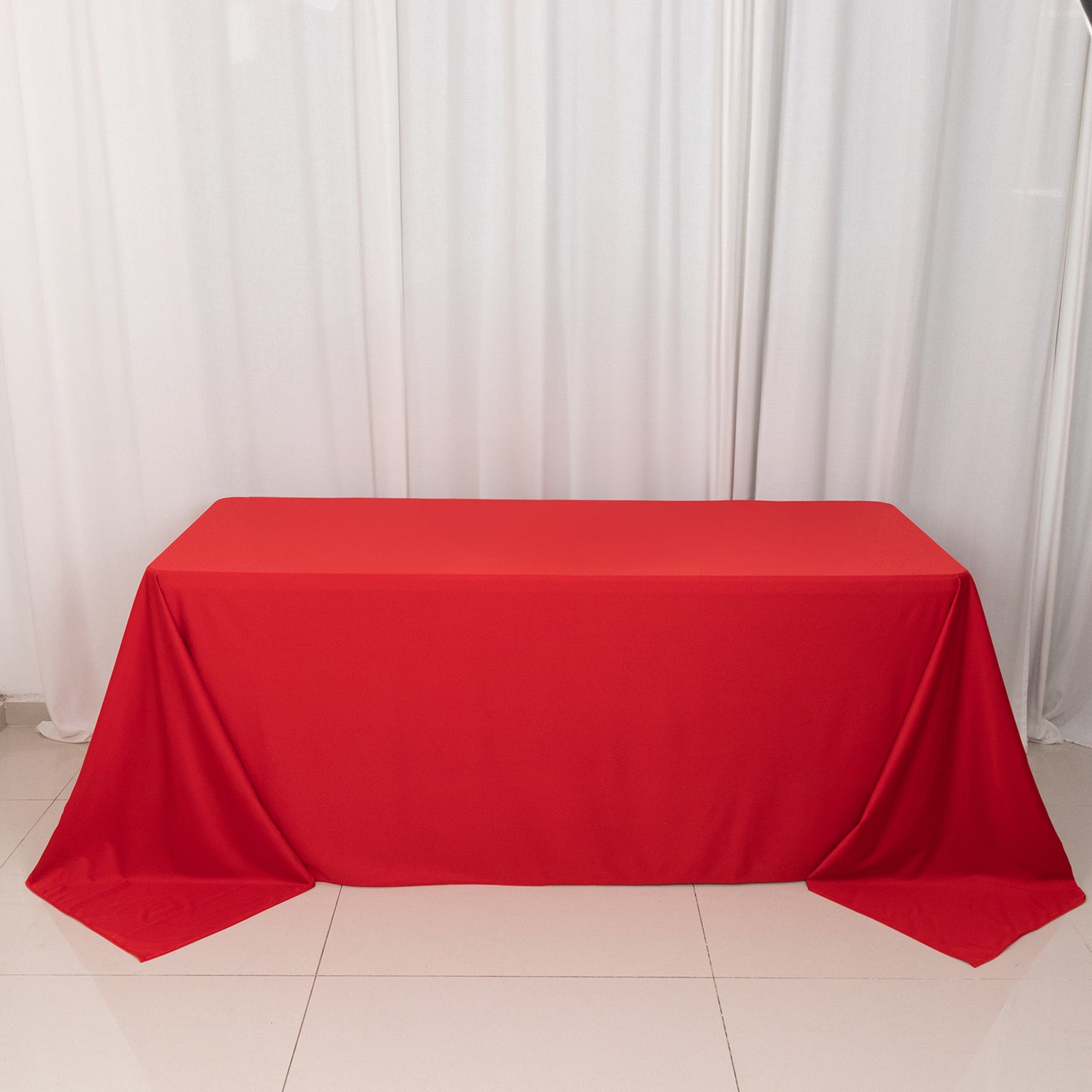 90"x132" Red Premium Scuba Wrinkle Free Rectangular Tablecloth, Seamless Scuba Polyester Tablecloth