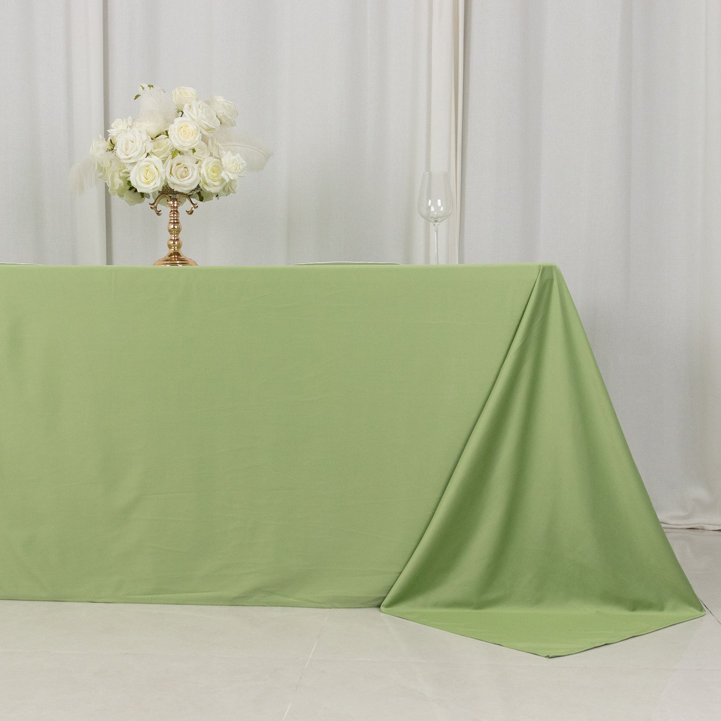 90"x132" Sage Green Premium Scuba Wrinkle Free Rectangular Tablecloth, Seamless Scuba Polyester Tablecloth