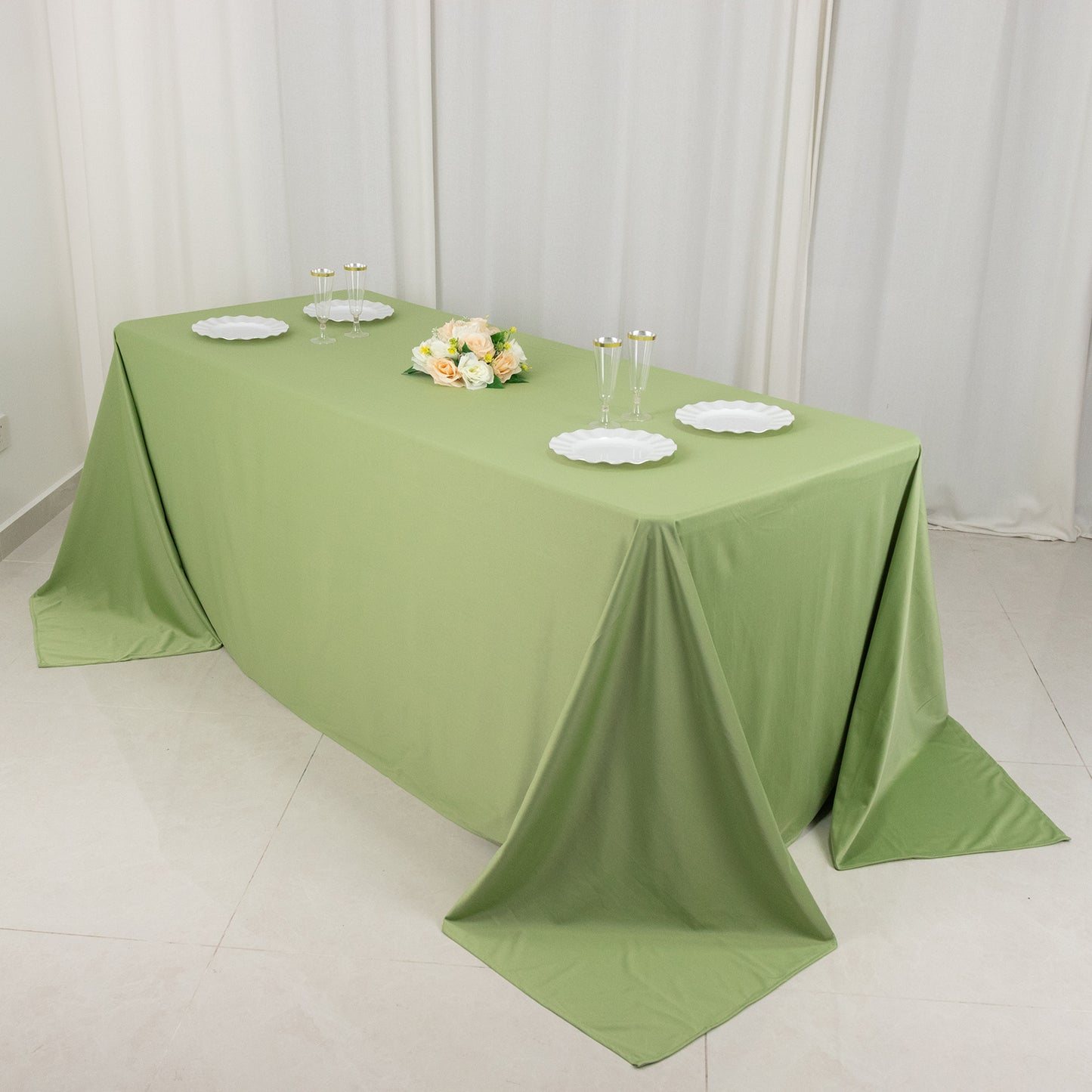 90"x132" Sage Green Premium Scuba Wrinkle Free Rectangular Tablecloth, Seamless Scuba Polyester Tablecloth