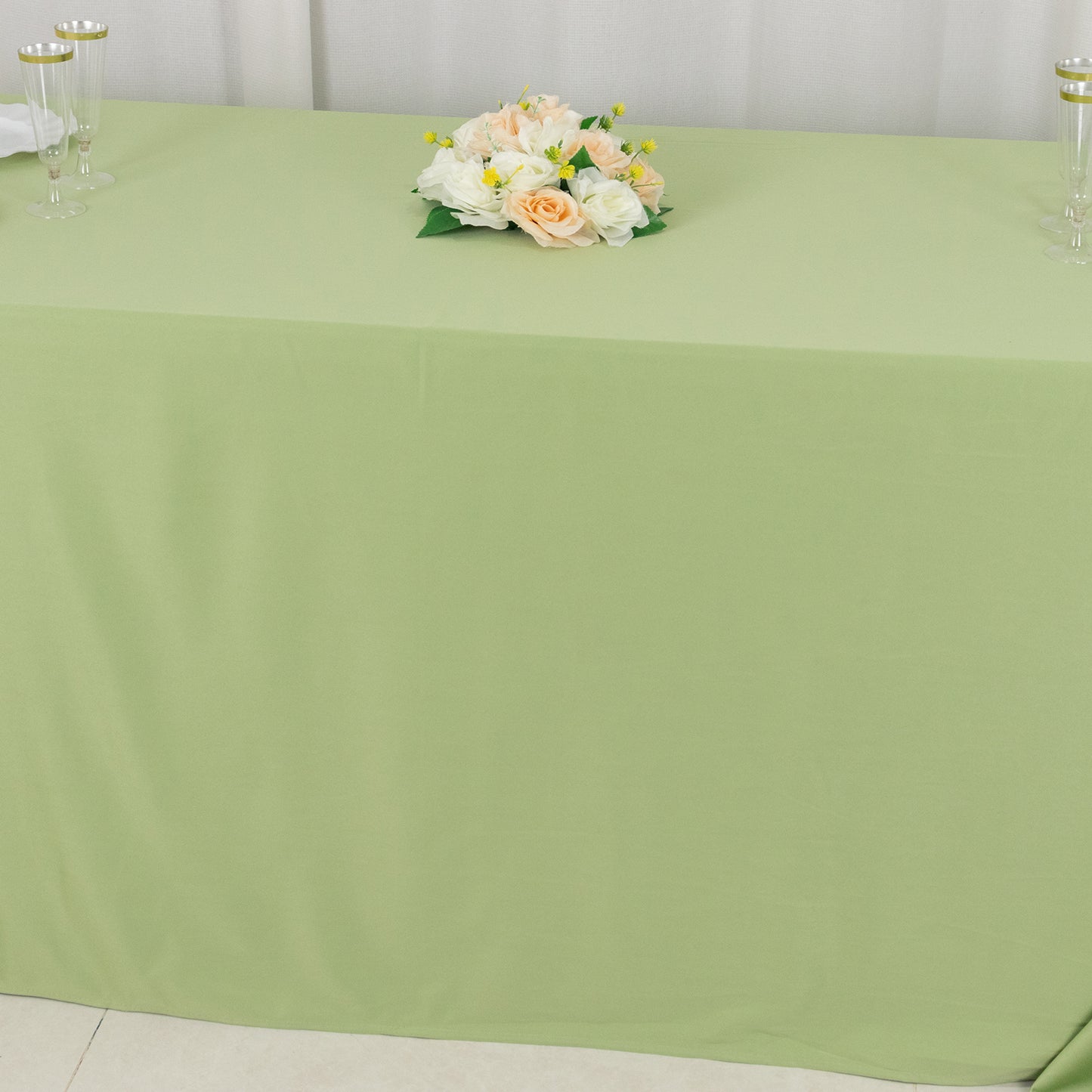 90"x132" Sage Green Premium Scuba Wrinkle Free Rectangular Tablecloth, Seamless Scuba Polyester Tablecloth