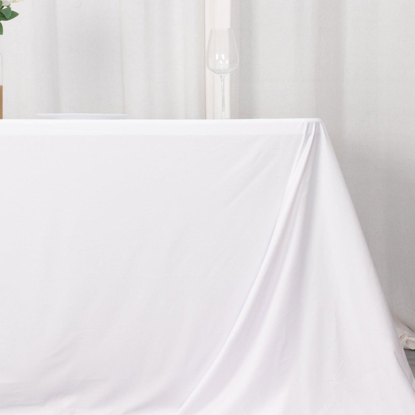 90"x132" White Premium Scuba Wrinkle Free Rectangular Tablecloth, Seamless Scuba Polyester Tablecloth