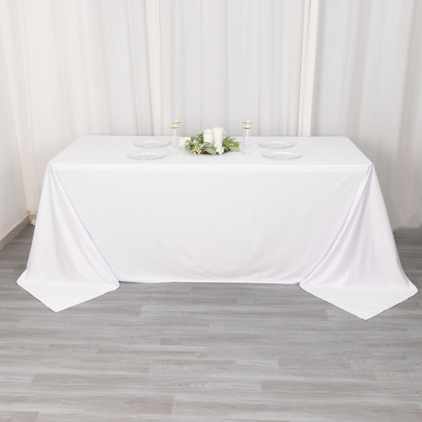 90"x132" White Premium Scuba Wrinkle Free Rectangular Tablecloth, Seamless Scuba Polyester Tablecloth