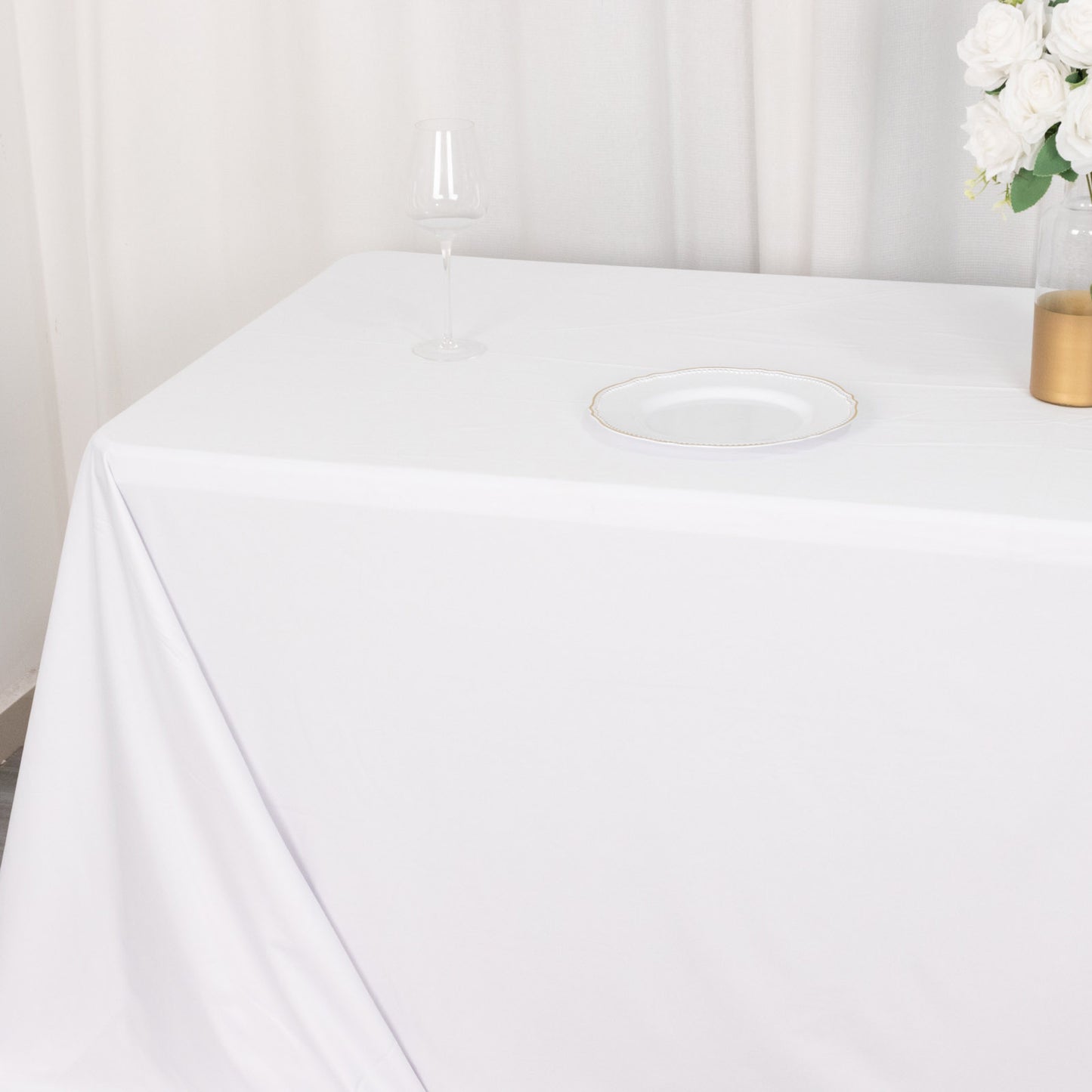 90"x132" White Premium Scuba Wrinkle Free Rectangular Tablecloth, Seamless Scuba Polyester Tablecloth