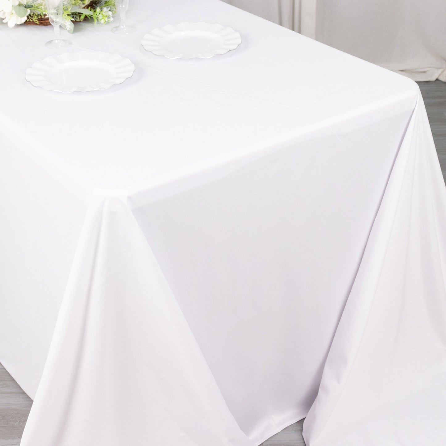 90"x132" White Premium Scuba Wrinkle Free Rectangular Tablecloth, Seamless Scuba Polyester Tablecloth