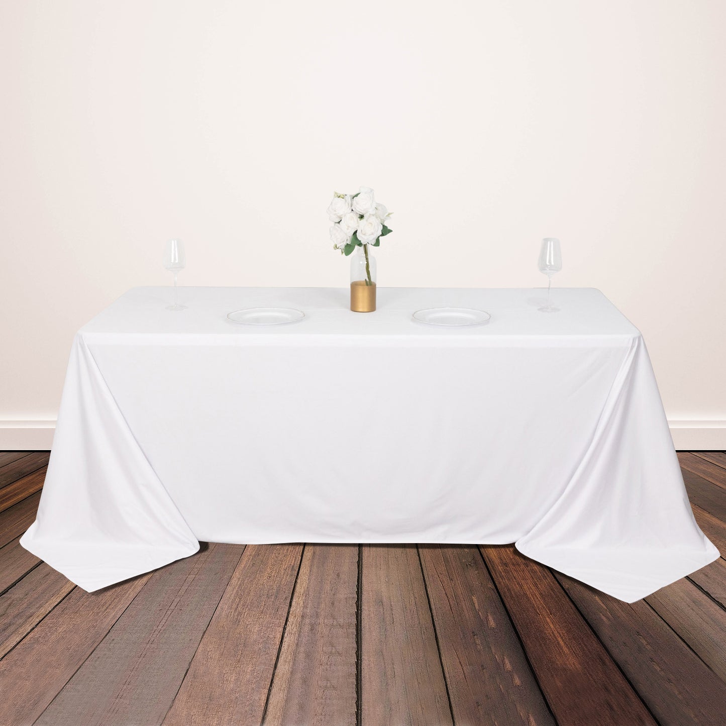 90"x132" White Premium Scuba Wrinkle Free Rectangular Tablecloth, Seamless Scuba Polyester Tablecloth