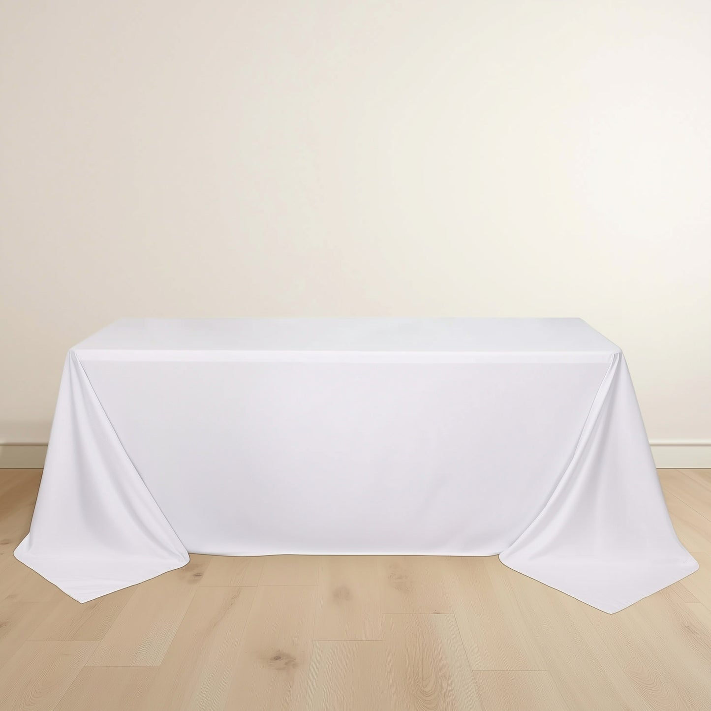 90"x132" White Scuba Wrinkle Free Rectangular Tablecloth, Seamless Scuba Polyester Tablecloth
