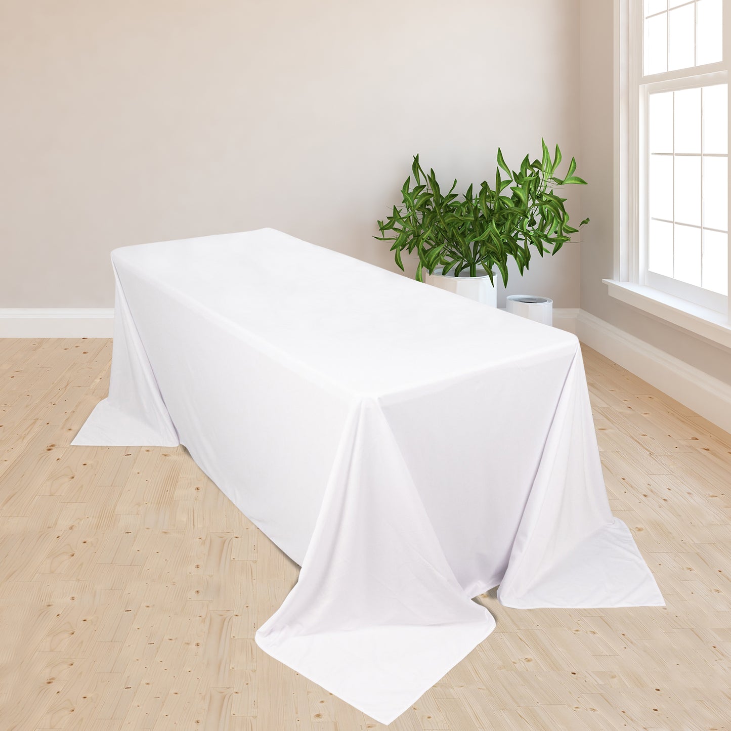 90"x132" White Premium Scuba Wrinkle Free Rectangular Tablecloth, Seamless Scuba Polyester Tablecloth