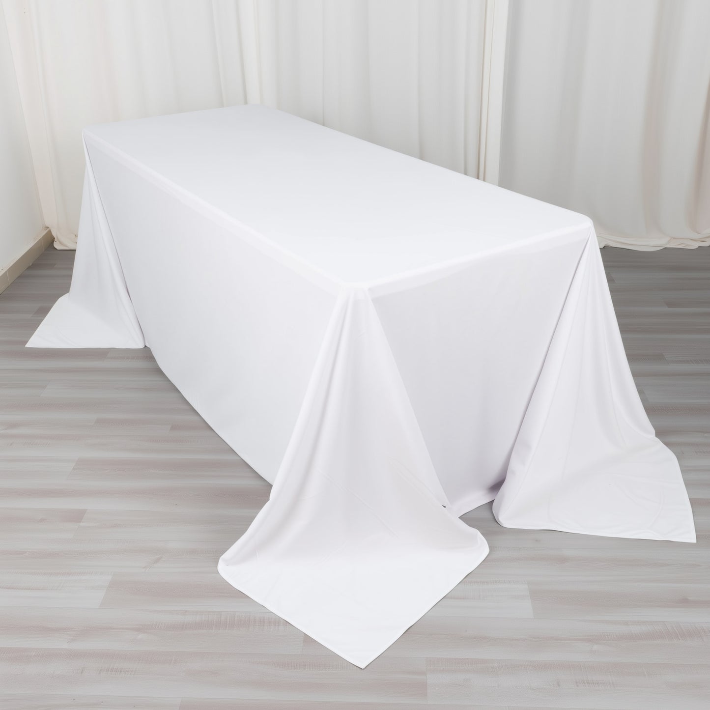 90"x132" White Scuba Wrinkle Free Rectangular Tablecloth, Seamless Scuba Polyester Tablecloth