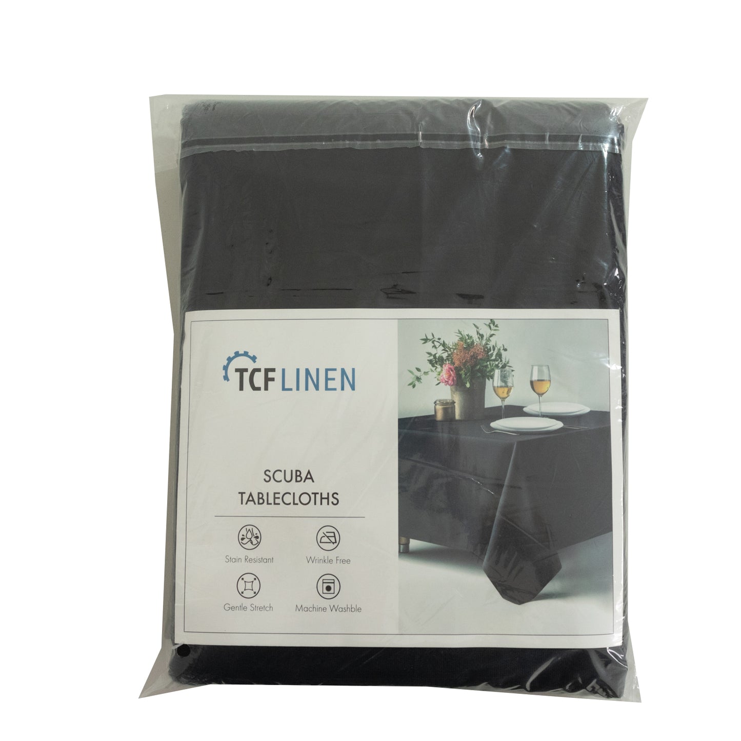 Scuba Rectangular 90"x156" Tablecloth Black with Rounded Corners – Seamless, Wrinkle Free & Stain Resistant Table Cover