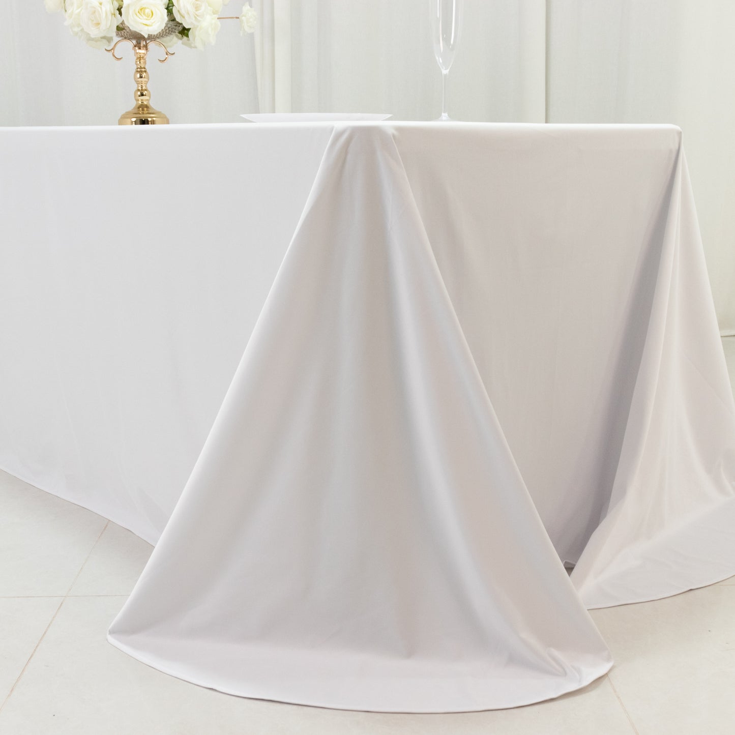 Scuba Rectangular 90"x156" Tablecloth White with Rounded Corners – Seamless, Wrinkle Free & Stain Resistant Table Cover
