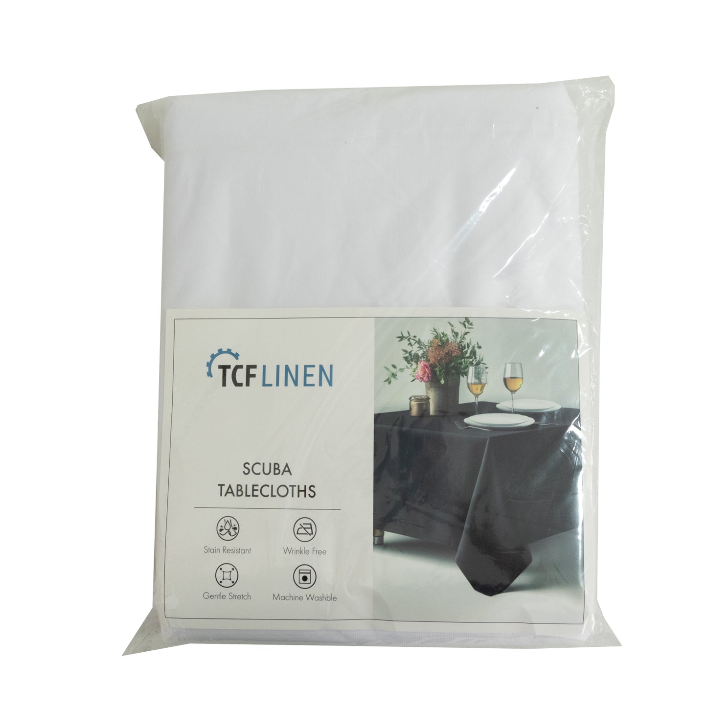 Scuba Rectangular 90"x156" Tablecloth White with Rounded Corners – Seamless, Wrinkle Free & Stain Resistant Table Cover