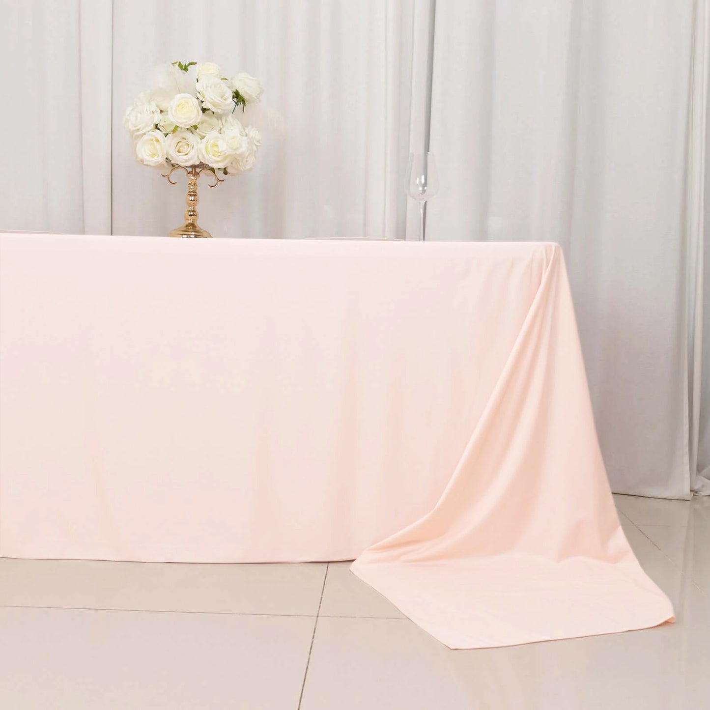 90"x156" Blush Premium Scuba Wrinkle Free Rectangular Tablecloth, Seamless Scuba Polyester Tablecloth