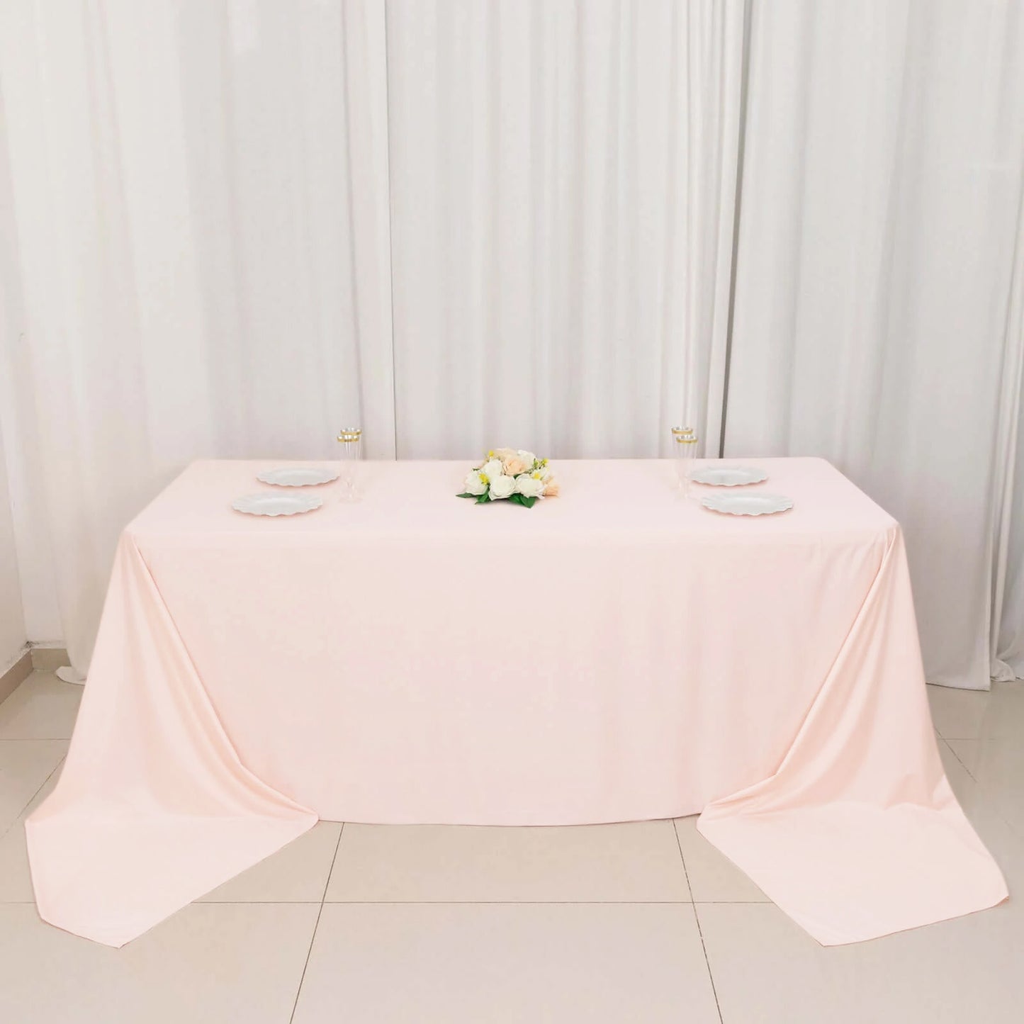 90"x156" Blush Premium Scuba Wrinkle Free Rectangular Tablecloth, Seamless Scuba Polyester Tablecloth