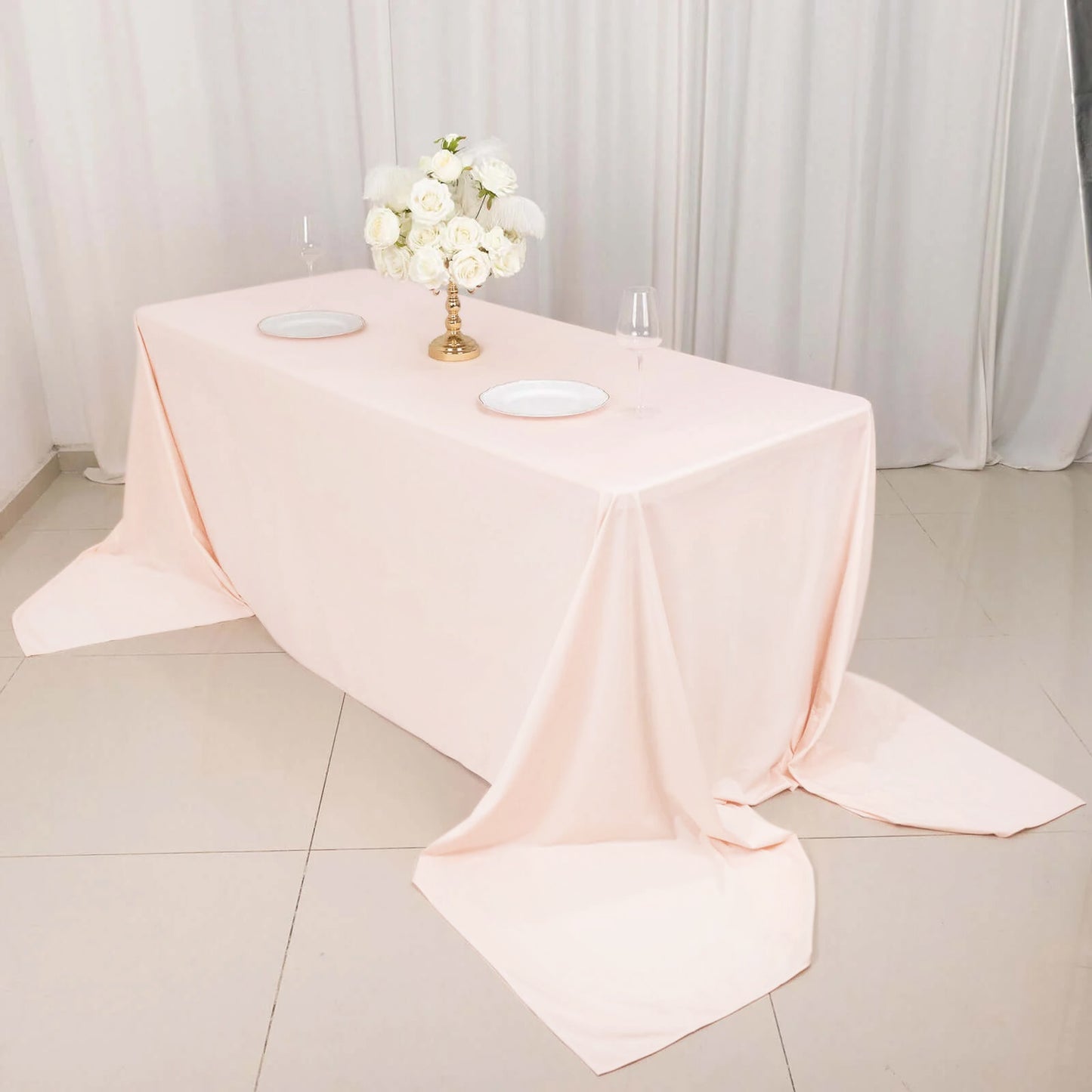 90"x156" Blush Premium Scuba Wrinkle Free Rectangular Tablecloth, Seamless Scuba Polyester Tablecloth