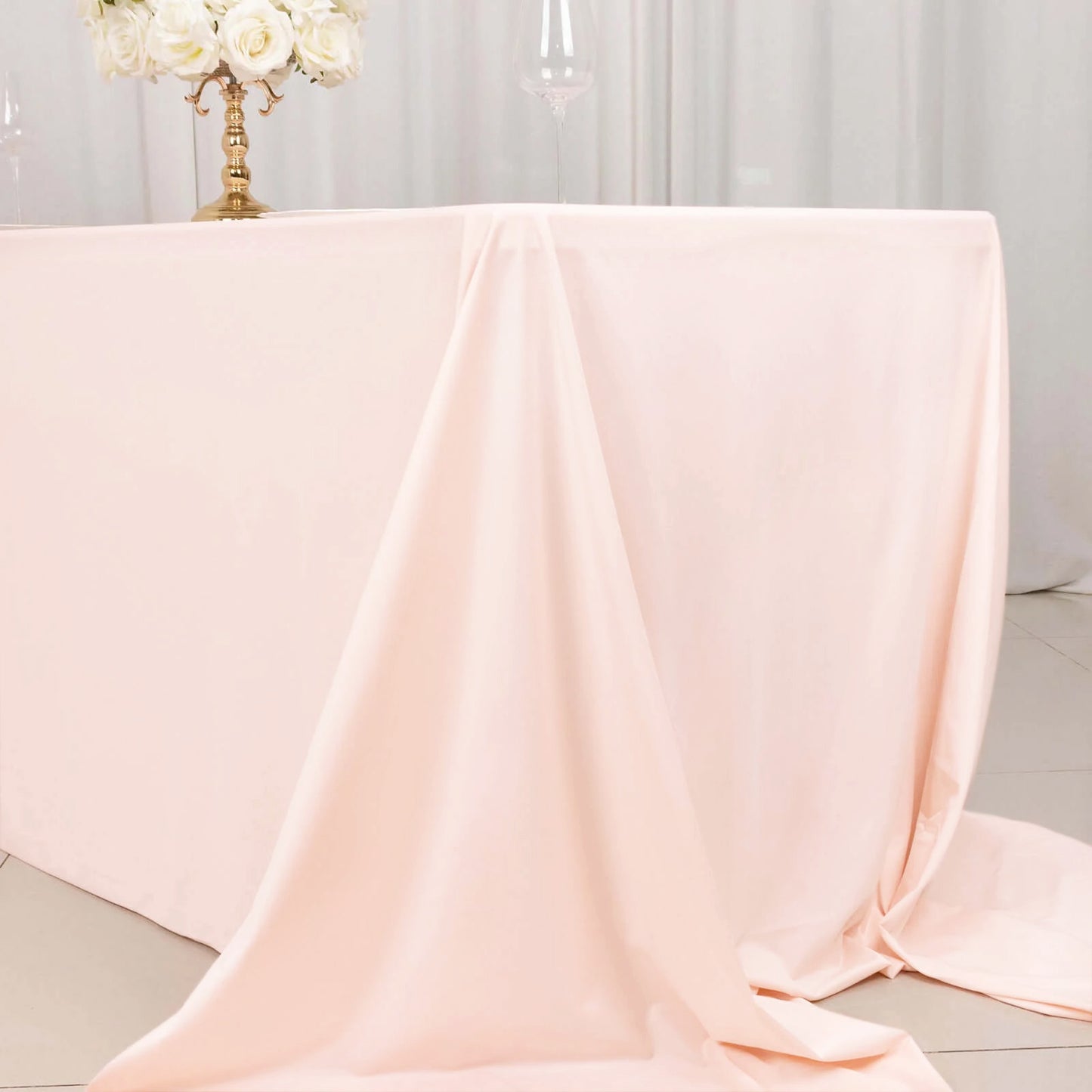 90"x156" Blush Premium Scuba Wrinkle Free Rectangular Tablecloth, Seamless Scuba Polyester Tablecloth