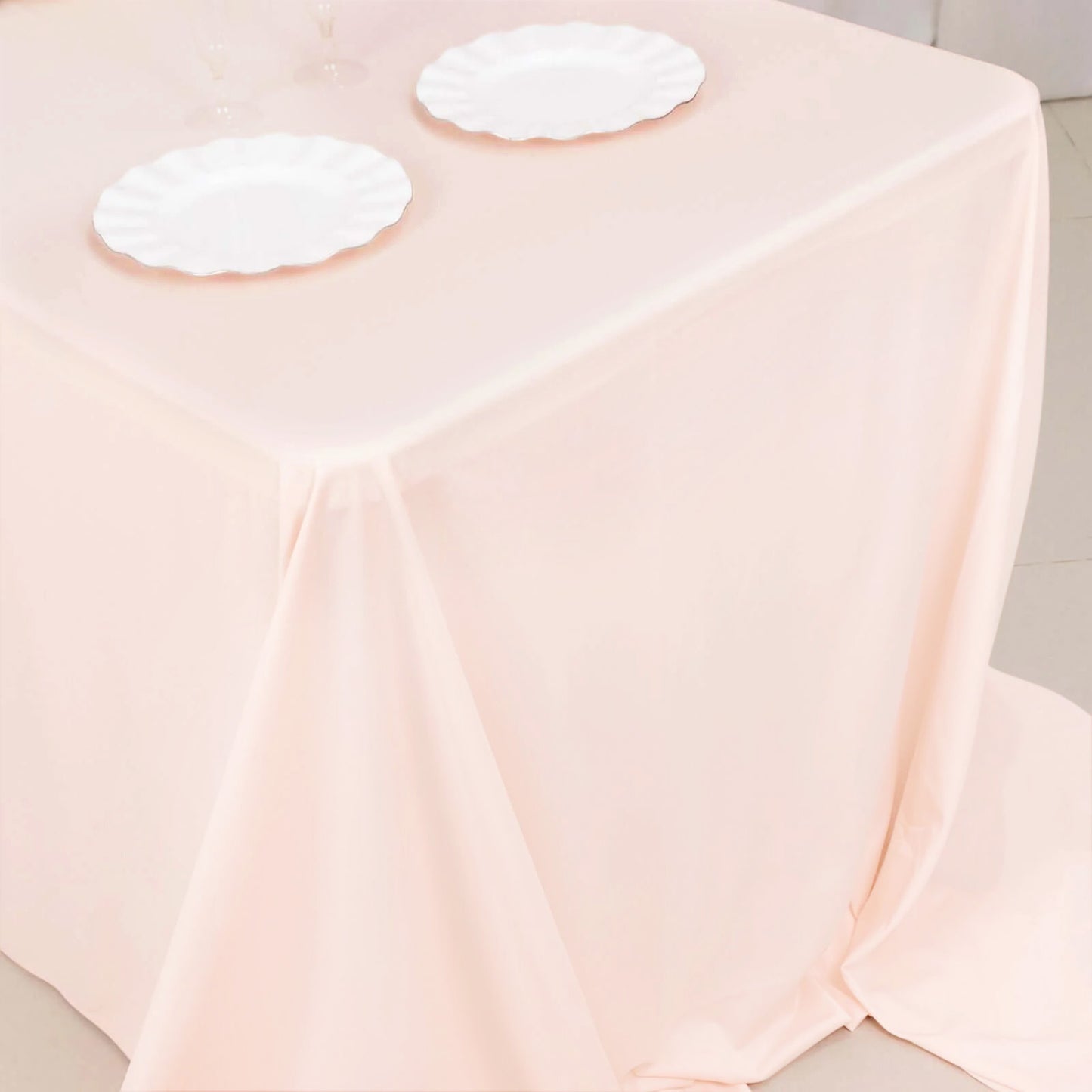 90"x156" Blush Premium Scuba Wrinkle Free Rectangular Tablecloth, Seamless Scuba Polyester Tablecloth