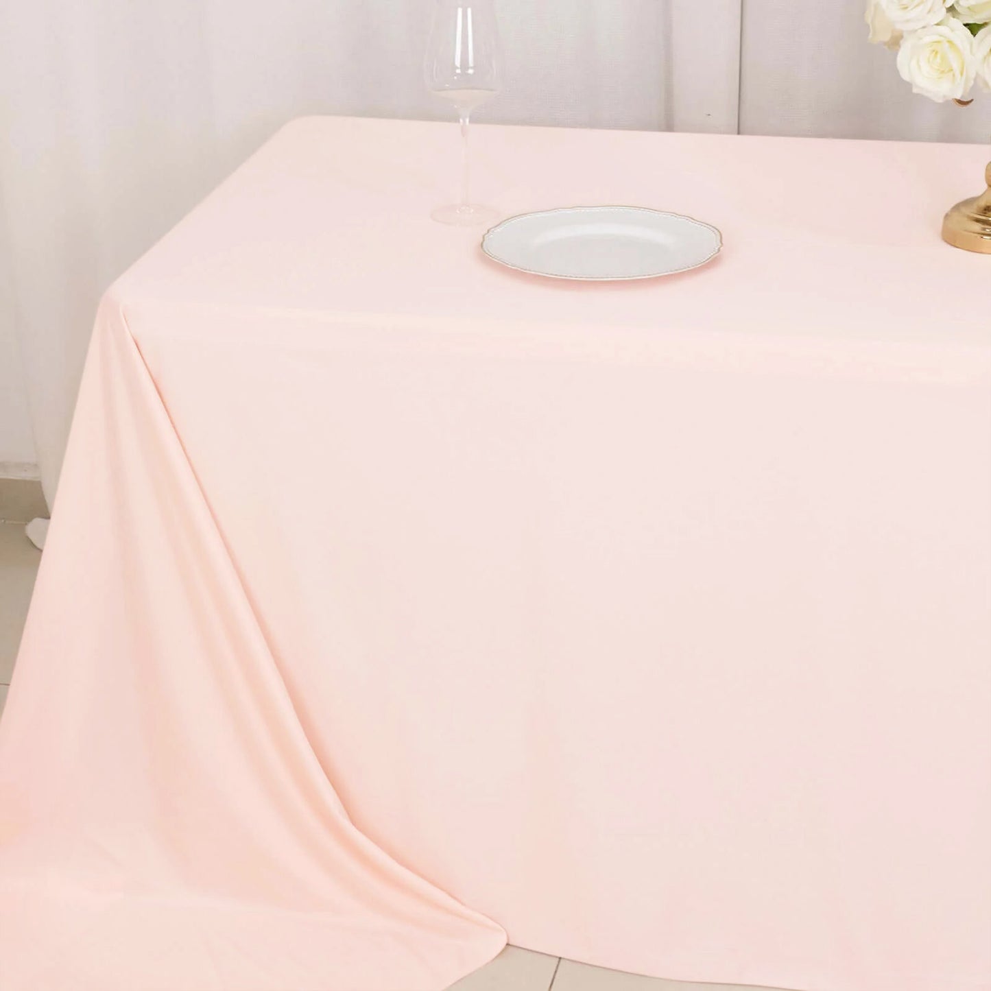 90"x156" Blush Premium Scuba Wrinkle Free Rectangular Tablecloth, Seamless Scuba Polyester Tablecloth