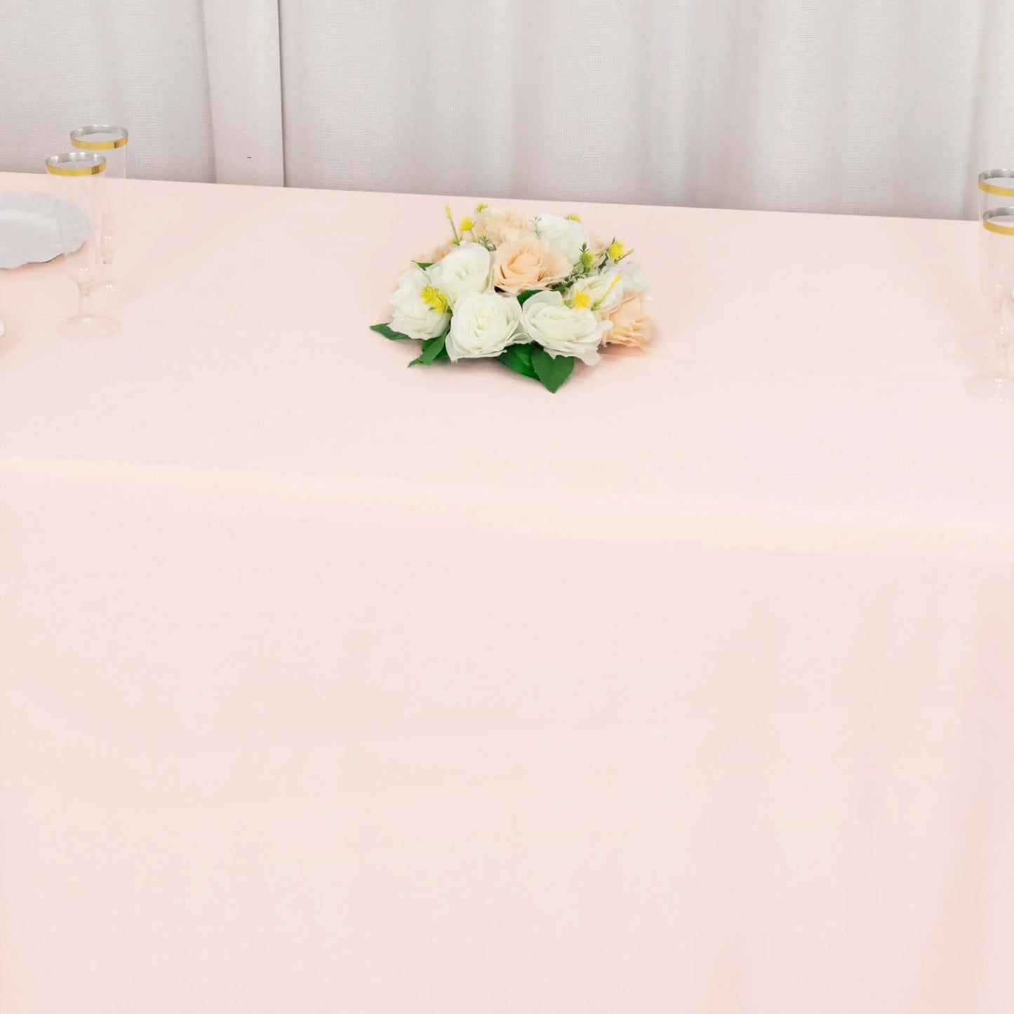 90"x156" Blush Premium Scuba Wrinkle Free Rectangular Tablecloth, Seamless Scuba Polyester Tablecloth