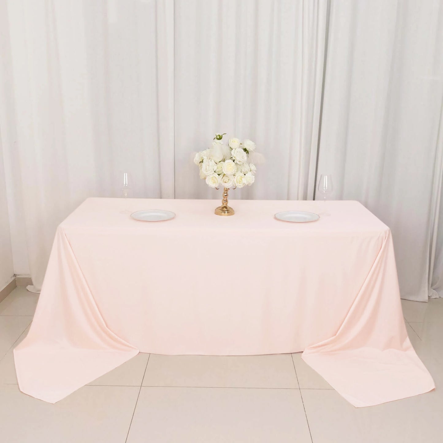 90"x156" Blush Premium Scuba Wrinkle Free Rectangular Tablecloth, Seamless Scuba Polyester Tablecloth