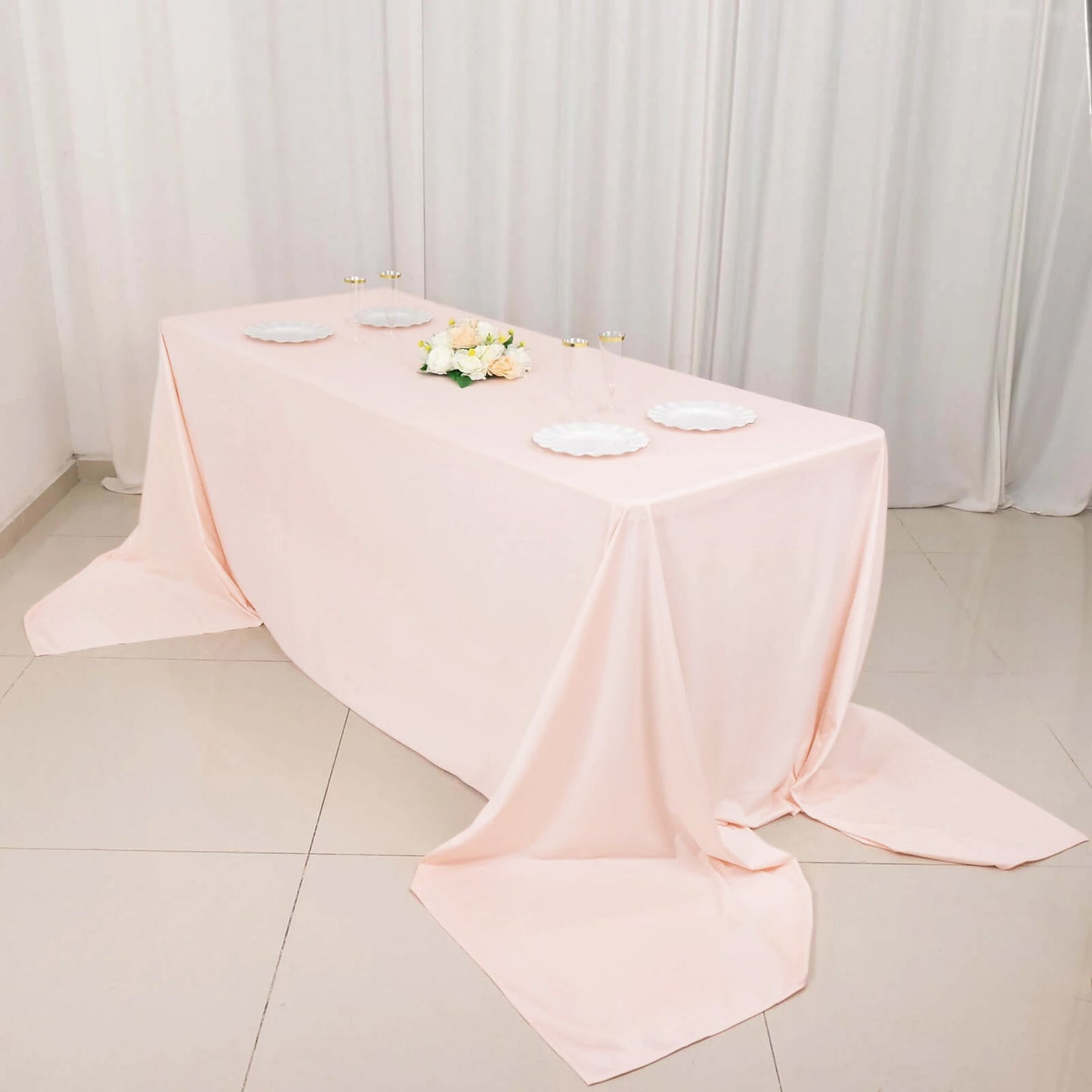 90"x156" Blush Premium Scuba Wrinkle Free Rectangular Tablecloth, Seamless Scuba Polyester Tablecloth