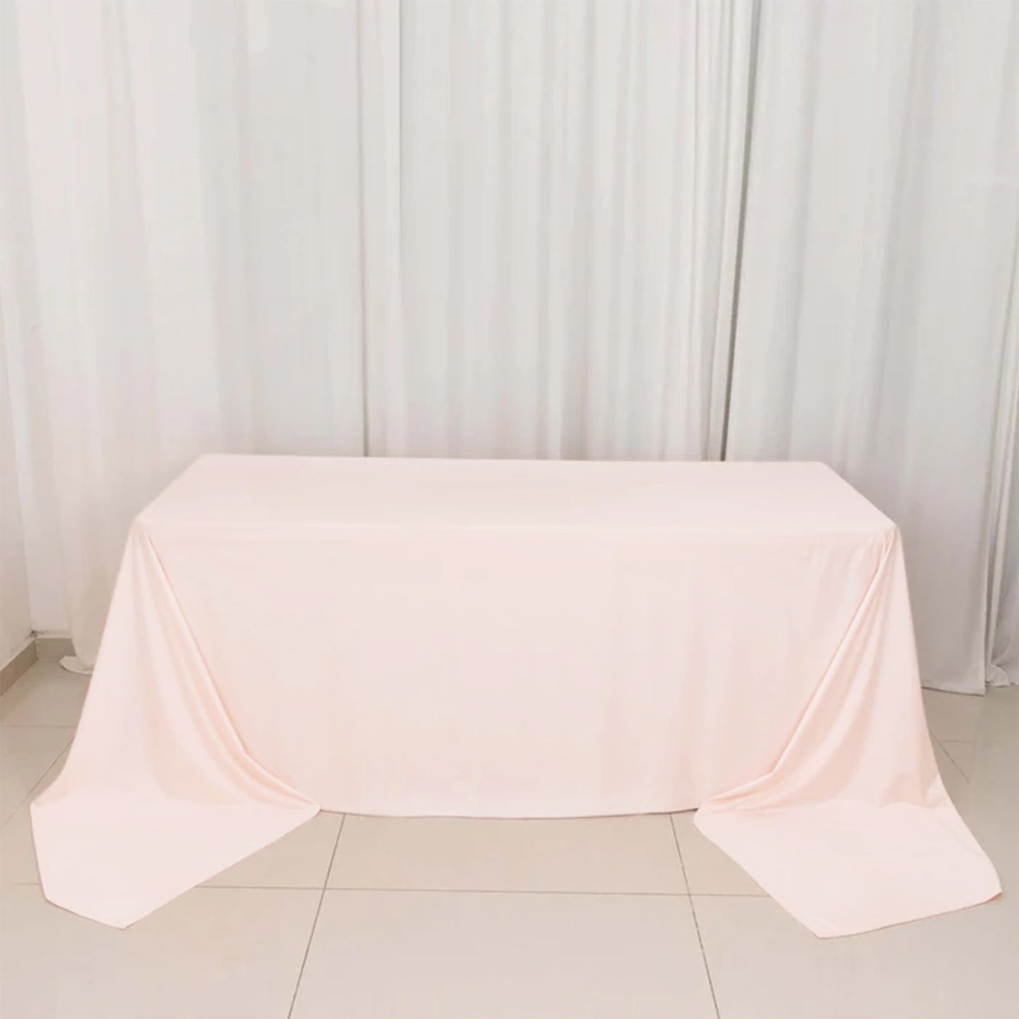 90"x156" Blush Premium Scuba Wrinkle Free Rectangular Tablecloth, Seamless Scuba Polyester Tablecloth