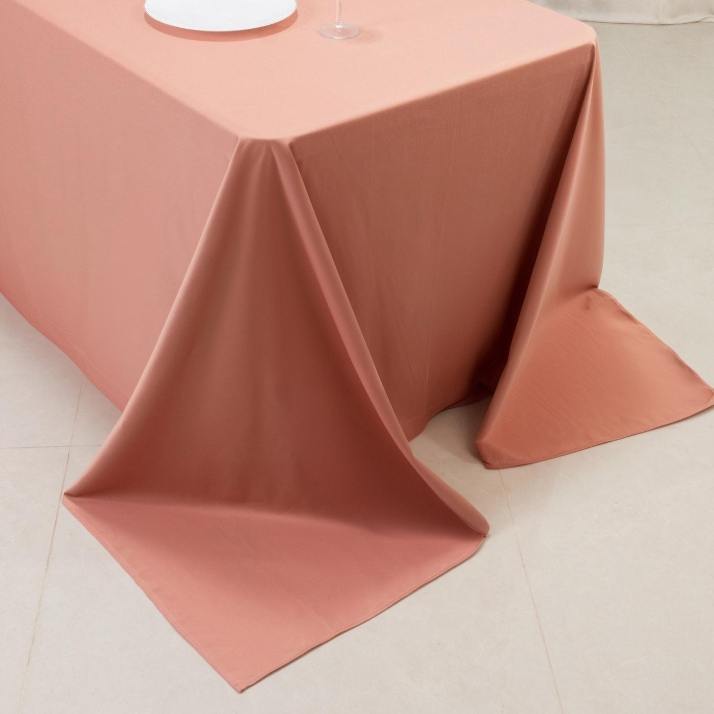 90"x156" Dusty Rose Scuba Wrinkle Free Rectangular Tablecloth, Seamless Scuba Polyester Tablecloth for 8 Foot Table With Floor-Length Drop