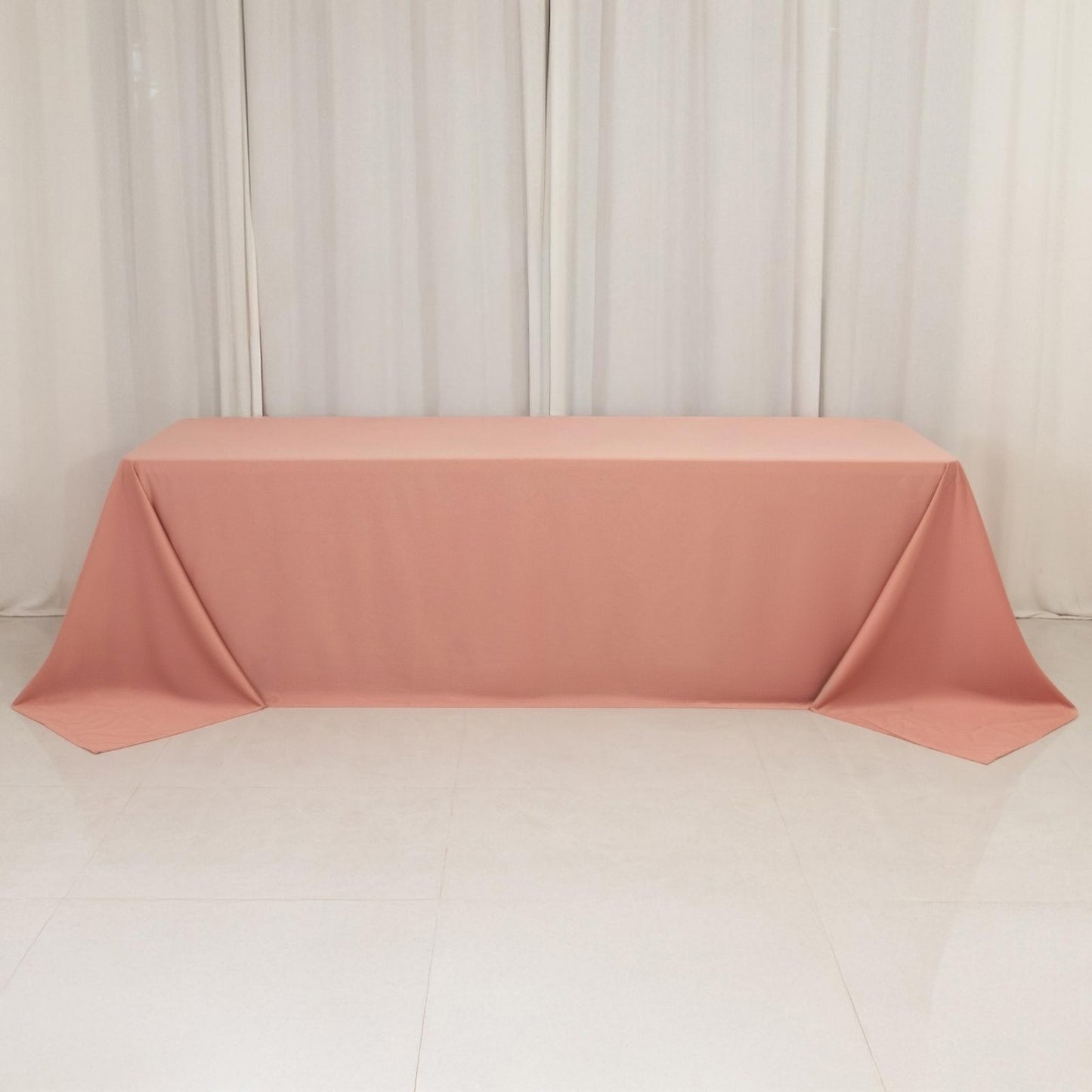 90"x156" Dusty Rose Scuba Wrinkle Free Rectangular Tablecloth, Seamless Scuba Polyester Tablecloth for 8 Foot Table With Floor-Length Drop