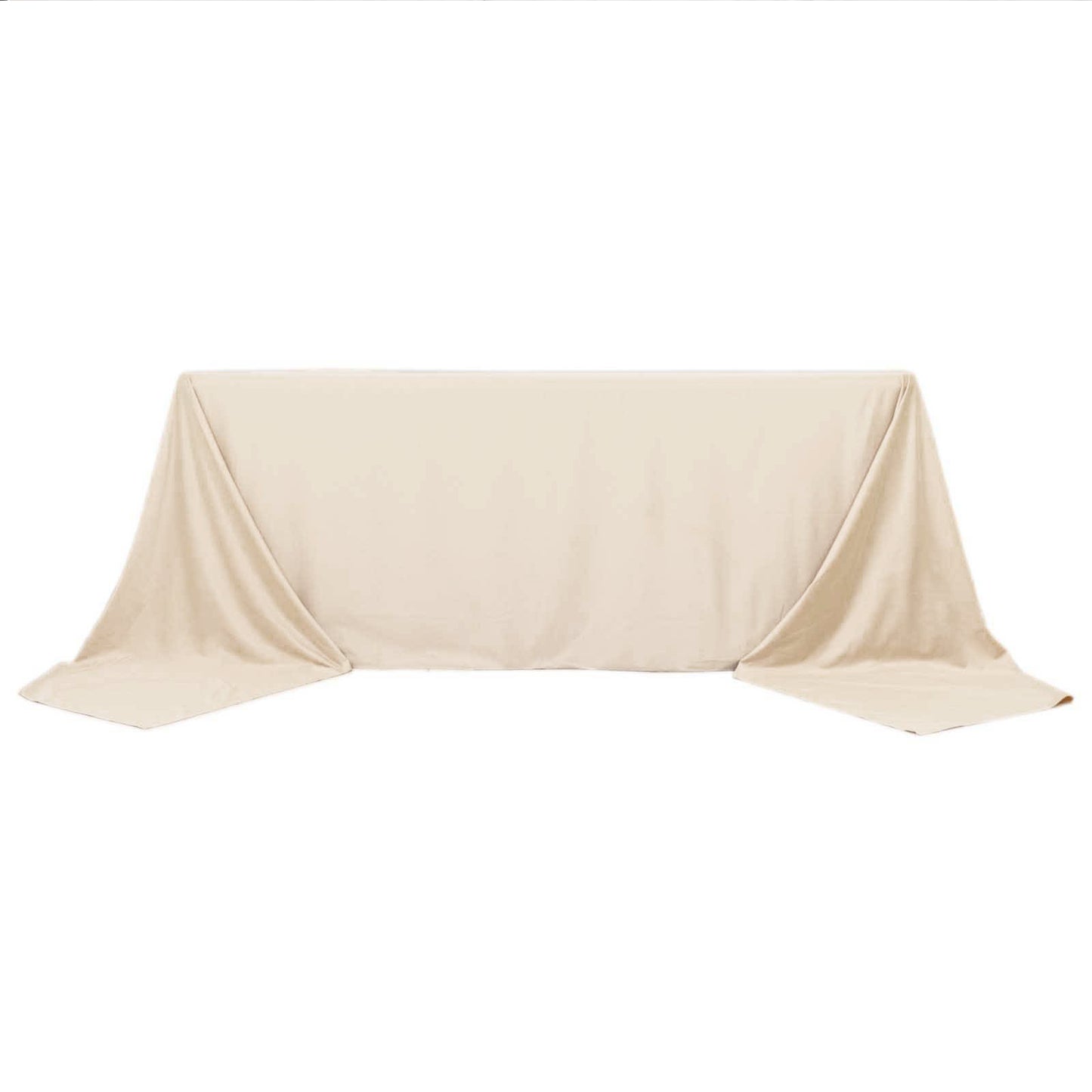 90"x156" Beige Premium Scuba Wrinkle Free Rectangular Tablecloth, Seamless Scuba Polyester Tablecloth