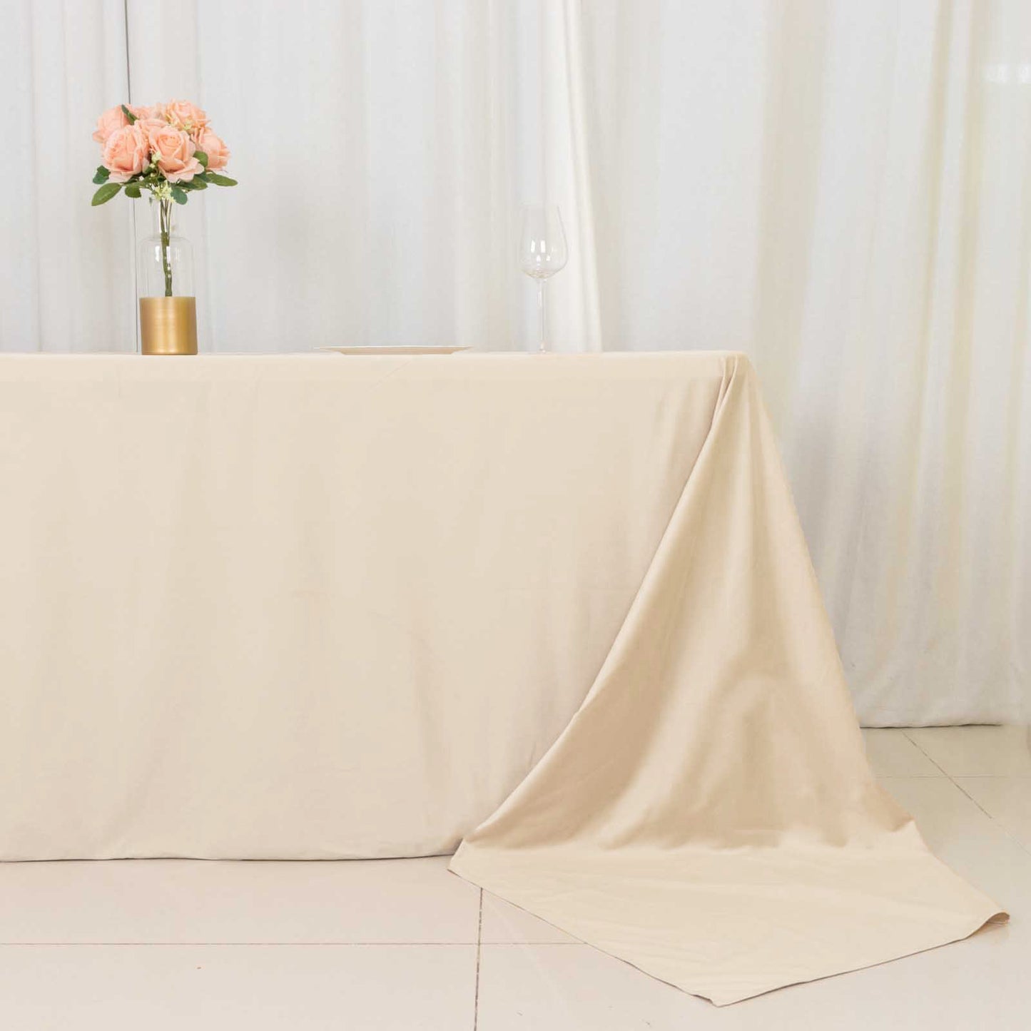 90"x156" Beige Premium Scuba Wrinkle Free Rectangular Tablecloth, Seamless Scuba Polyester Tablecloth