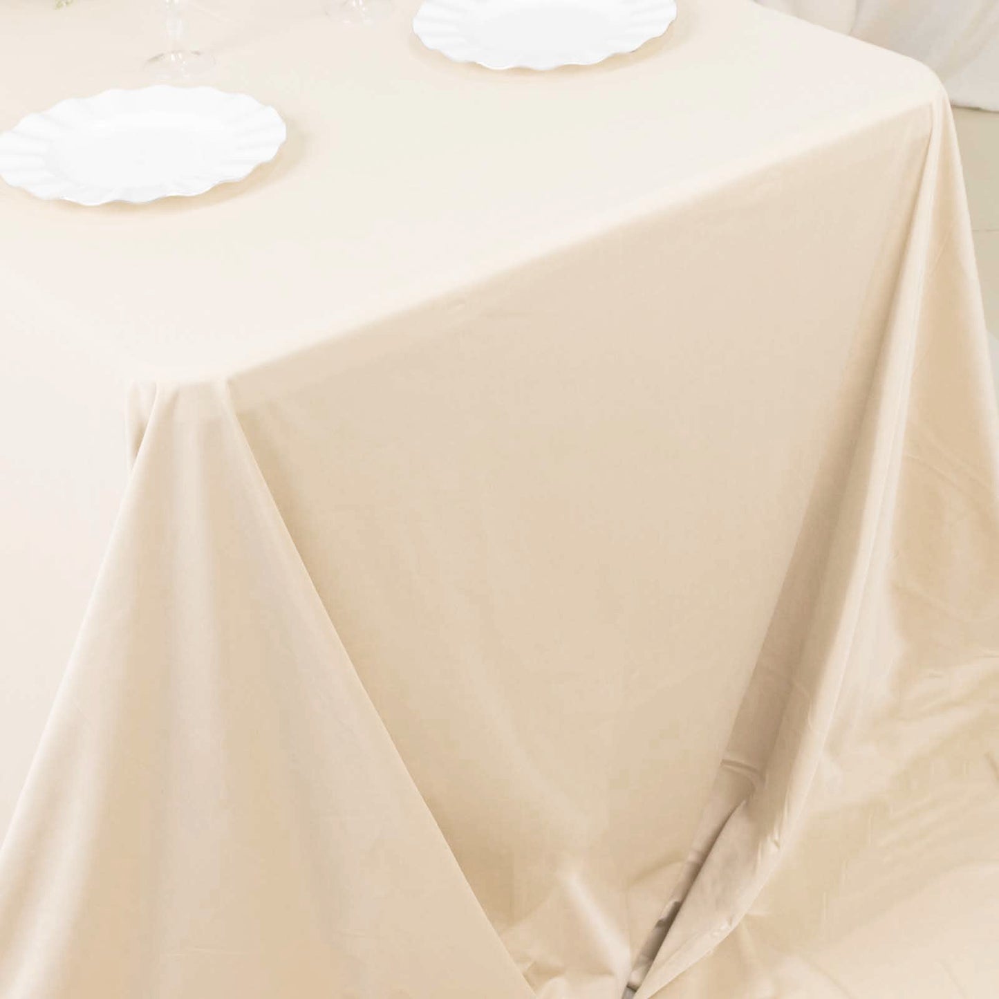 90"x156" Beige Premium Scuba Wrinkle Free Rectangular Tablecloth, Seamless Scuba Polyester Tablecloth