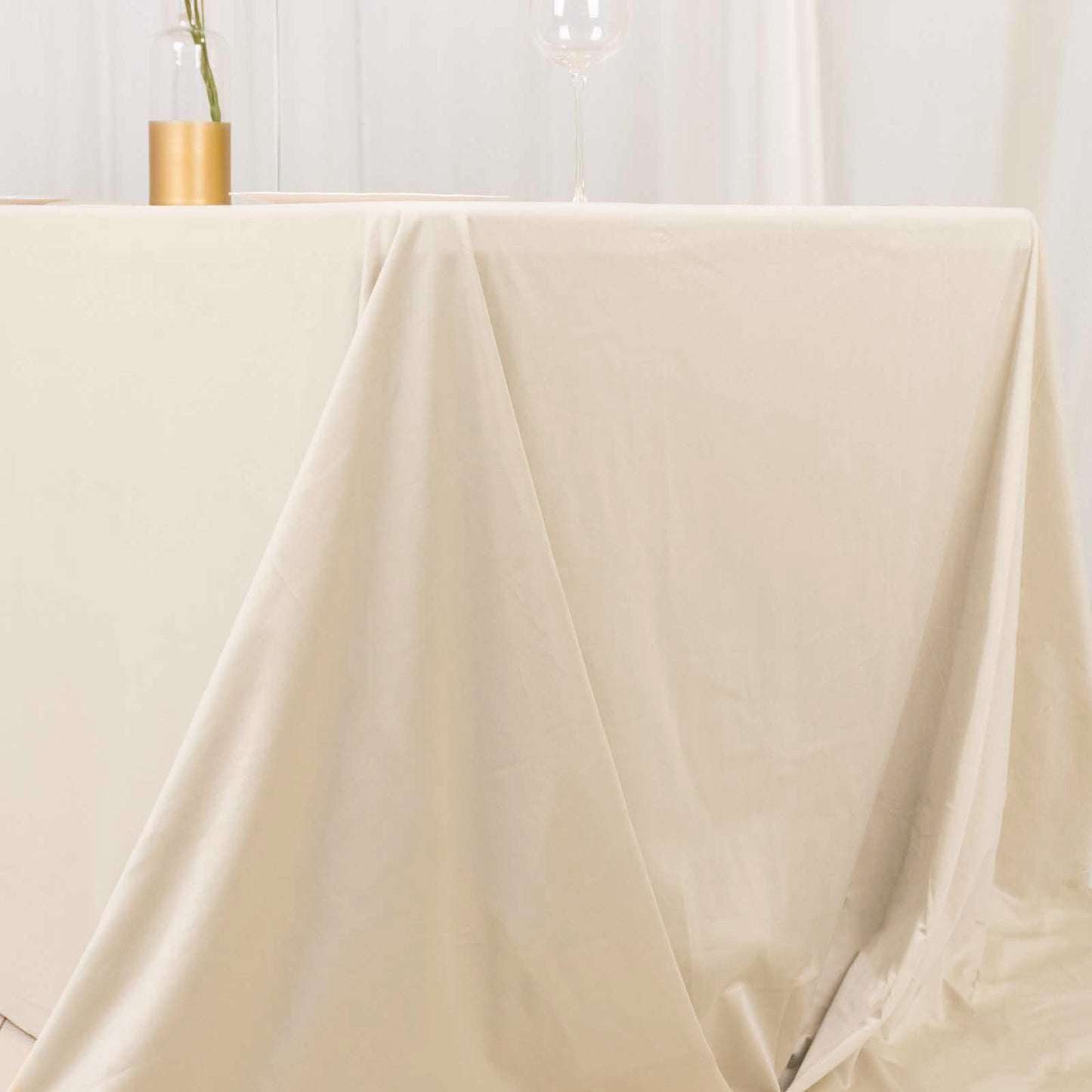 90"x156" Beige Premium Scuba Wrinkle Free Rectangular Tablecloth, Seamless Scuba Polyester Tablecloth