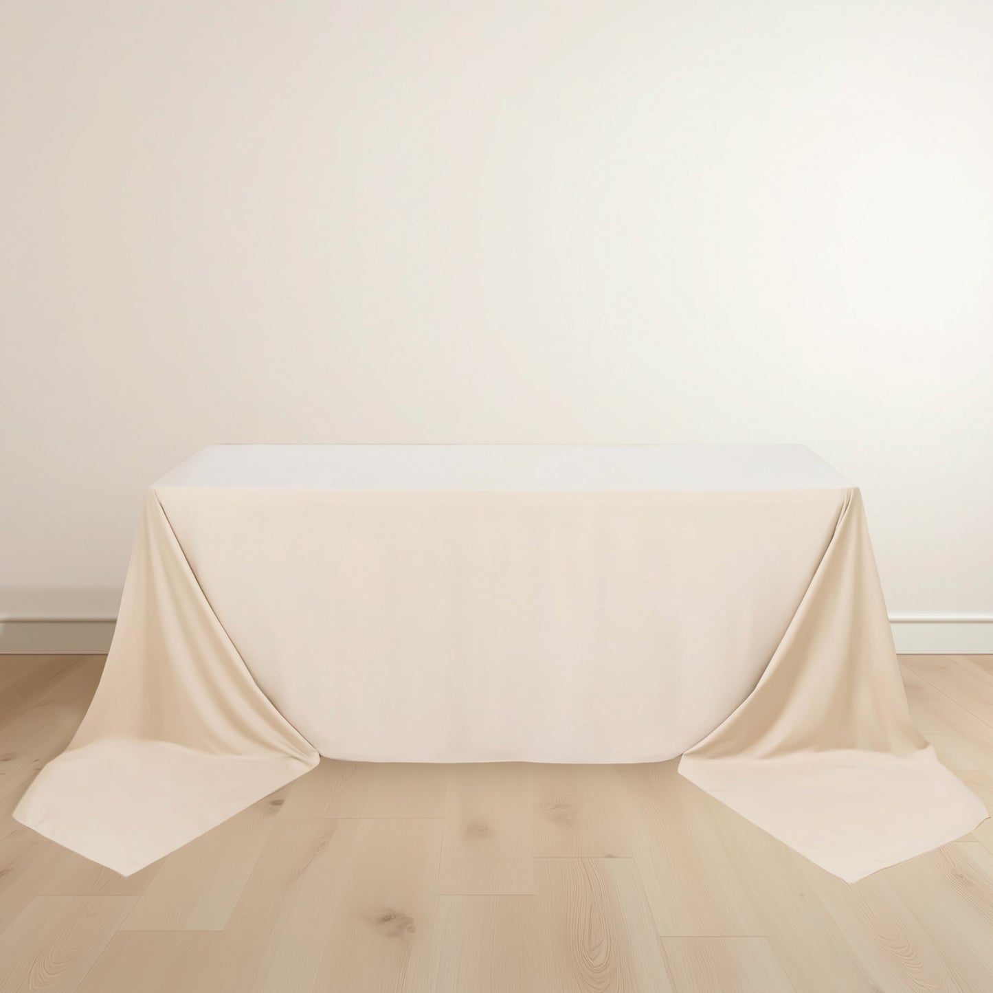 90"x156" Beige Scuba Wrinkle Free Rectangular Tablecloth, Seamless Scuba Polyester Tablecloth