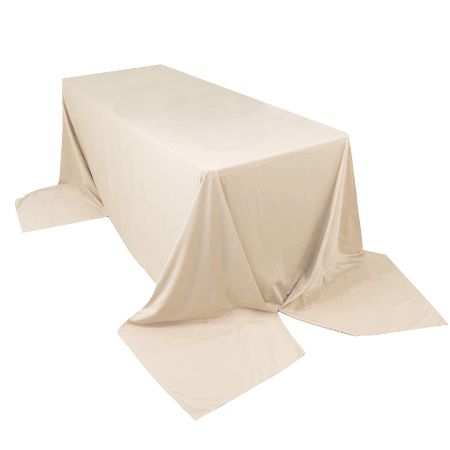 90"x156" Beige Premium Scuba Wrinkle Free Rectangular Tablecloth, Seamless Scuba Polyester Tablecloth