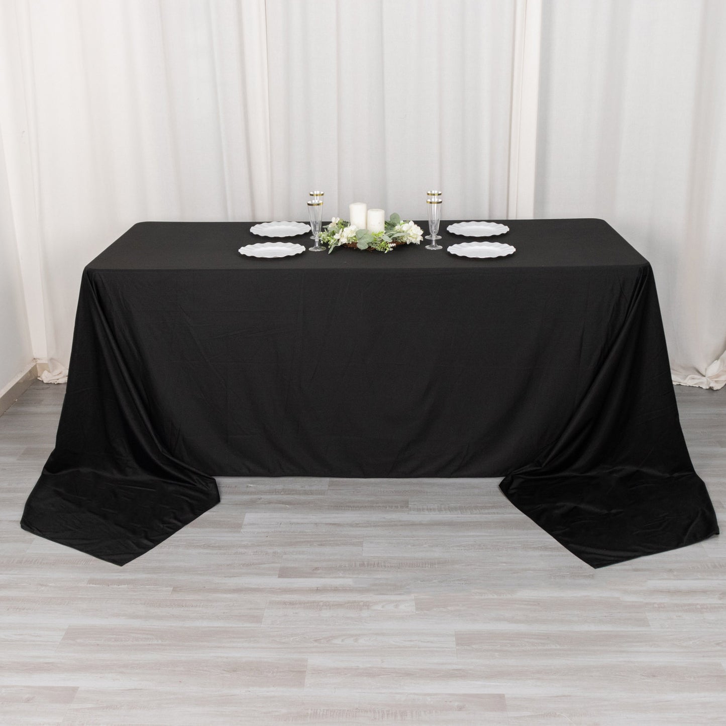 90"x156" Black Premium Scuba Wrinkle Free Rectangular Tablecloth, Seamless Scuba Polyester Tablecloth