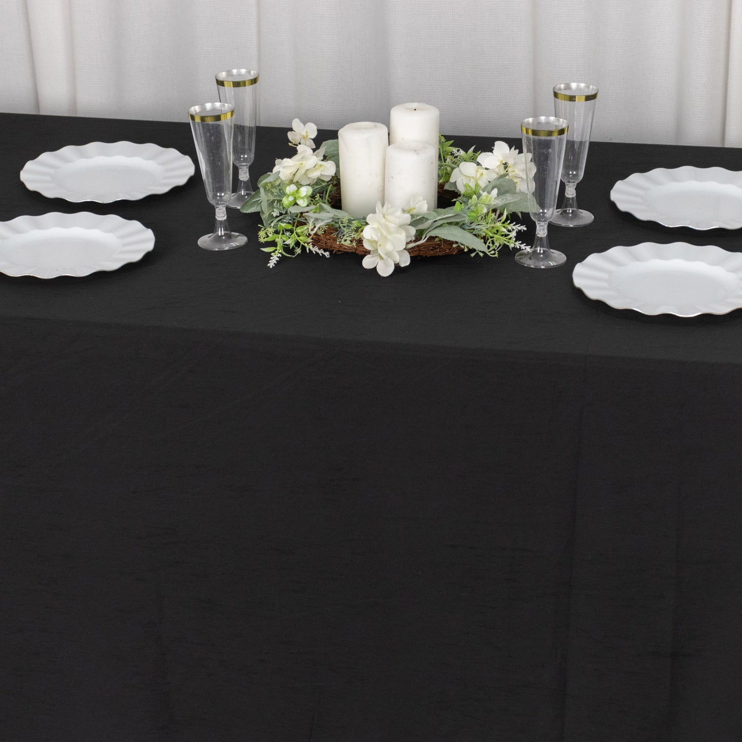 90"x156" Black Premium Scuba Wrinkle Free Rectangular Tablecloth, Seamless Scuba Polyester Tablecloth