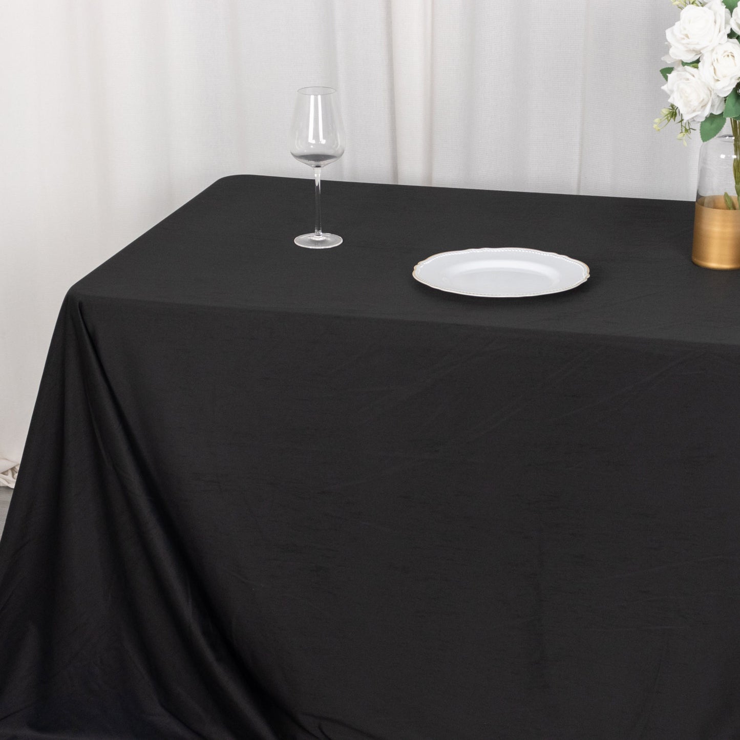 90"x156" Black Premium Scuba Wrinkle Free Rectangular Tablecloth, Seamless Scuba Polyester Tablecloth