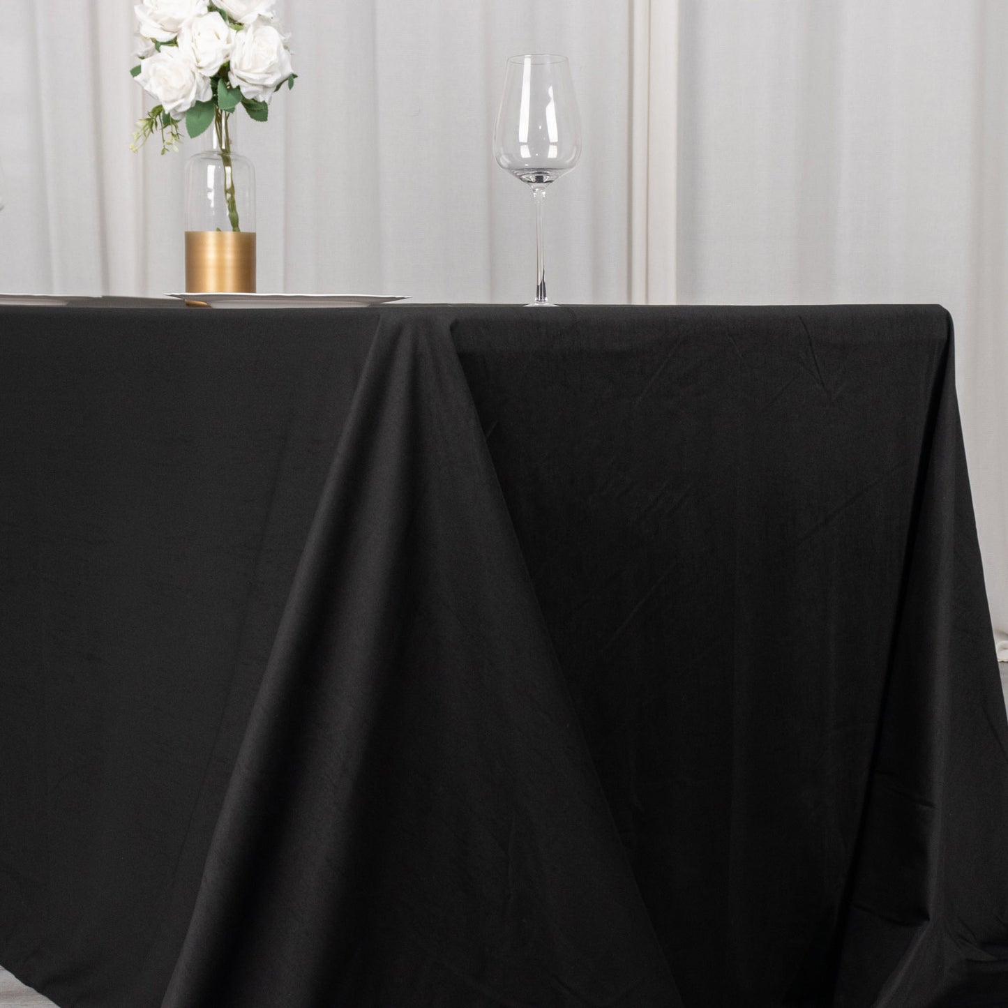 90"x156" Black Premium Scuba Wrinkle Free Rectangular Tablecloth, Seamless Scuba Polyester Tablecloth